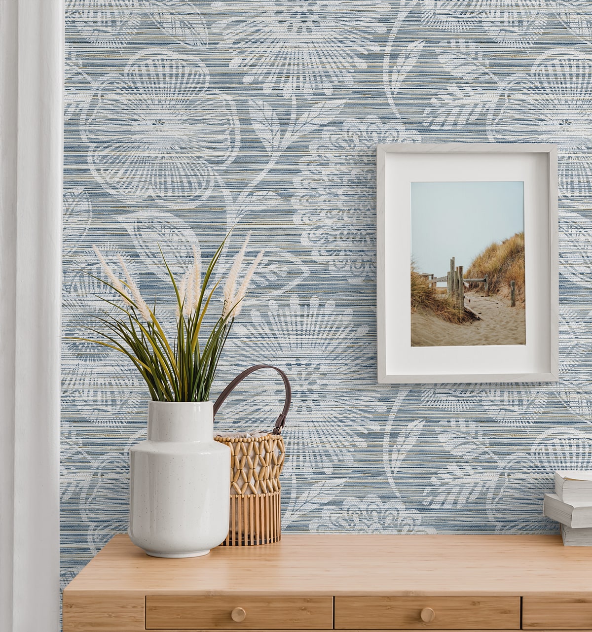 Faux Grass Floral Peel and Stick wallpaper in bluestone color - pattern number SG13302 - by NextWall in the Peel and Stick Wallpaper by Stacy Garcia Sojourn Collection 6 collection