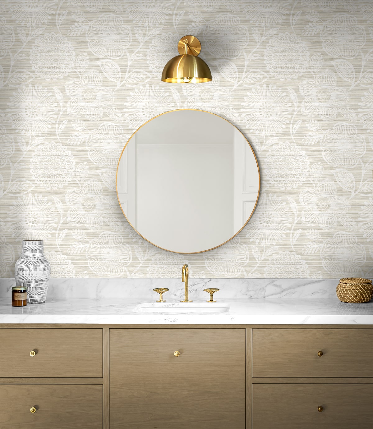 Faux Grass Floral Peel and Stick wallpaper in sand color - pattern number SG13307 - by NextWall in the Peel and Stick Wallpaper by Stacy Garcia Sojourn Collection 6 collection
