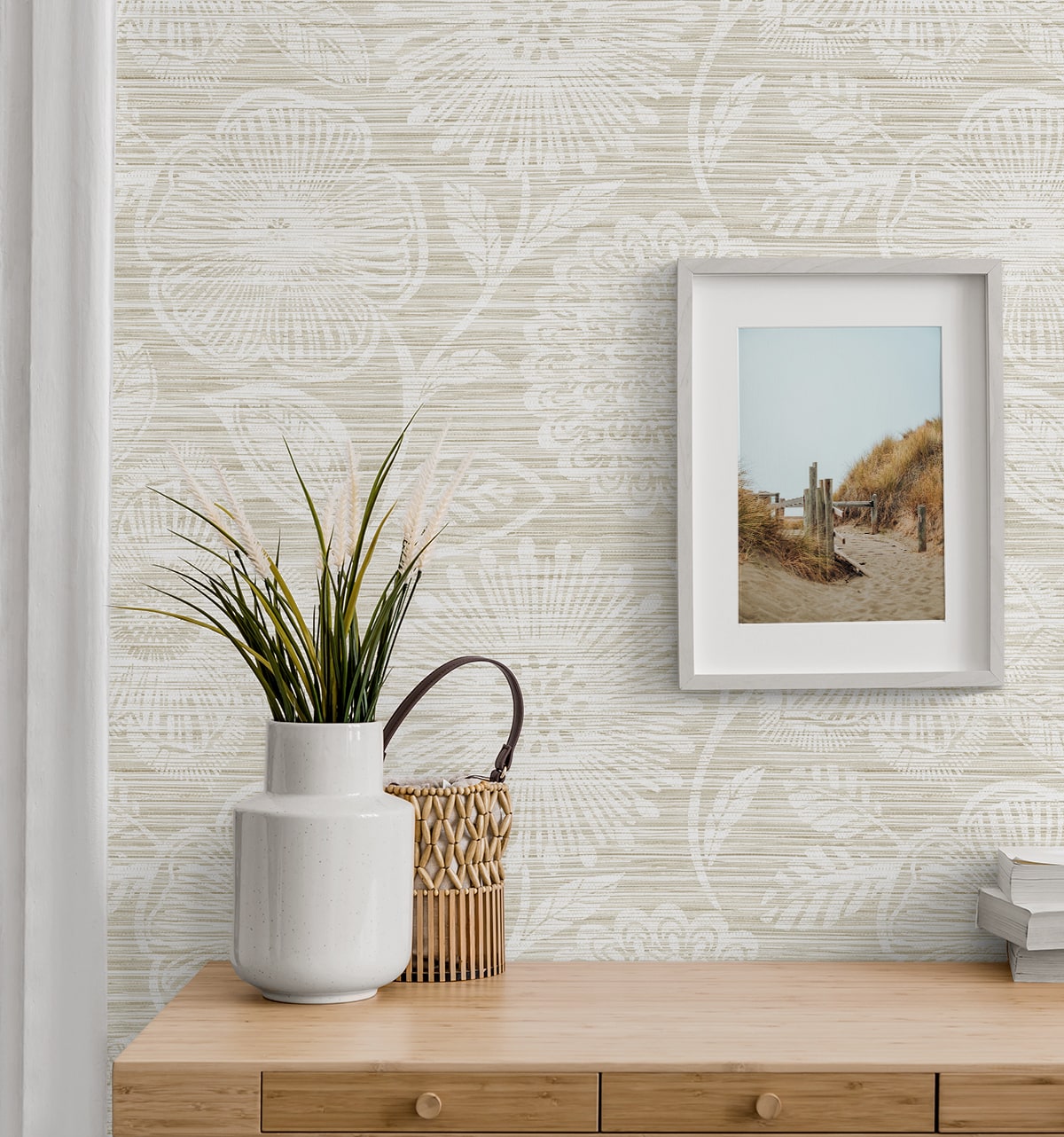Faux Grass Floral Peel and Stick wallpaper in sand color - pattern number SG13307 - by NextWall in the Peel and Stick Wallpaper by Stacy Garcia Sojourn Collection 6 collection