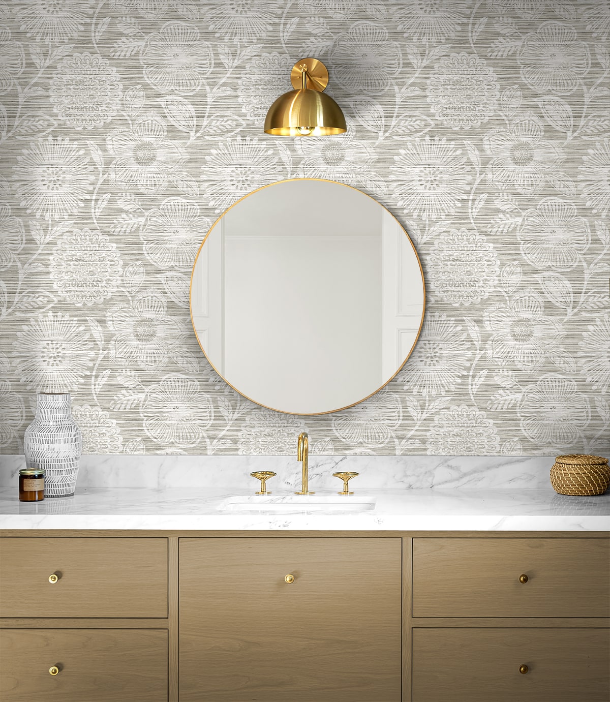 Faux Grass Floral Peel and Stick wallpaper in harbor grey color - pattern number SG13308 - by NextWall in the Peel and Stick Wallpaper by Stacy Garcia Sojourn Collection 6 collection