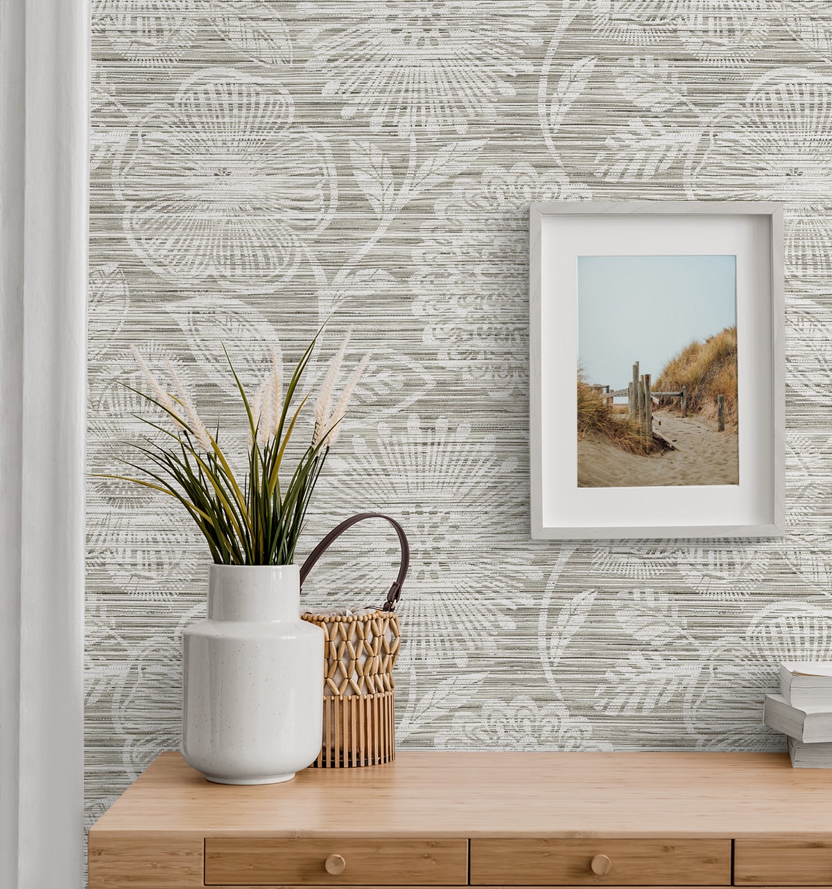 Faux Grass Floral Peel and Stick wallpaper in harbor grey color - pattern number SG13308 - by NextWall in the Peel and Stick Wallpaper by Stacy Garcia Sojourn Collection 6 collection