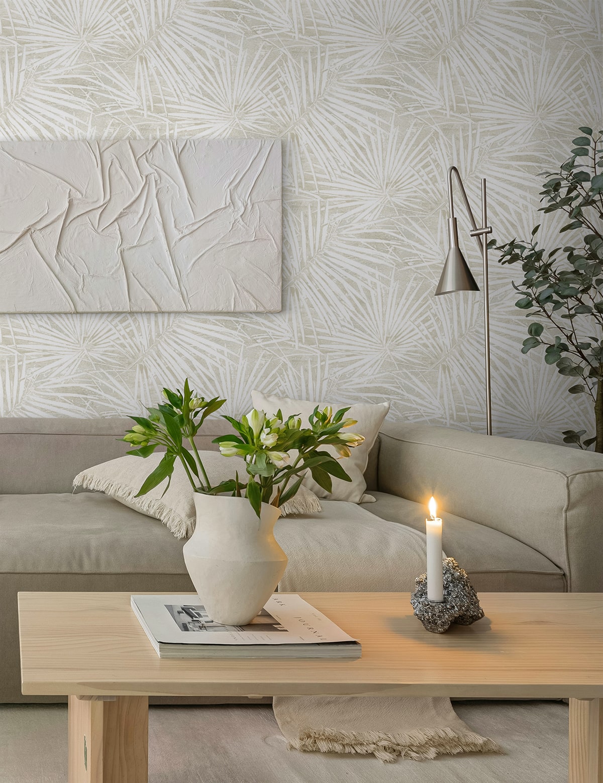 Fossil Palm Peel and Stick wallpaper in natural color - pattern number SG13407 - by NextWall in the Peel and Stick Wallpaper by Stacy Garcia Sojourn Collection 6 collection