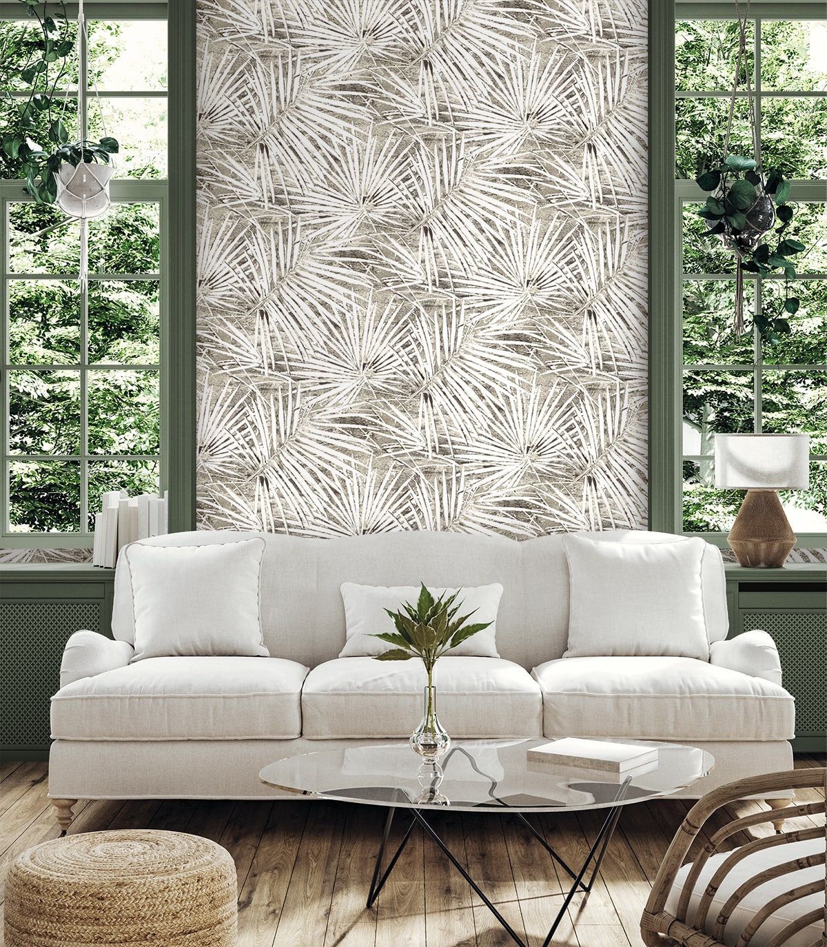 Fossil Palm Peel and Stick wallpaper in pavestone color - pattern number SG13408 - by NextWall in the Peel and Stick Wallpaper by Stacy Garcia Sojourn Collection 6 collection