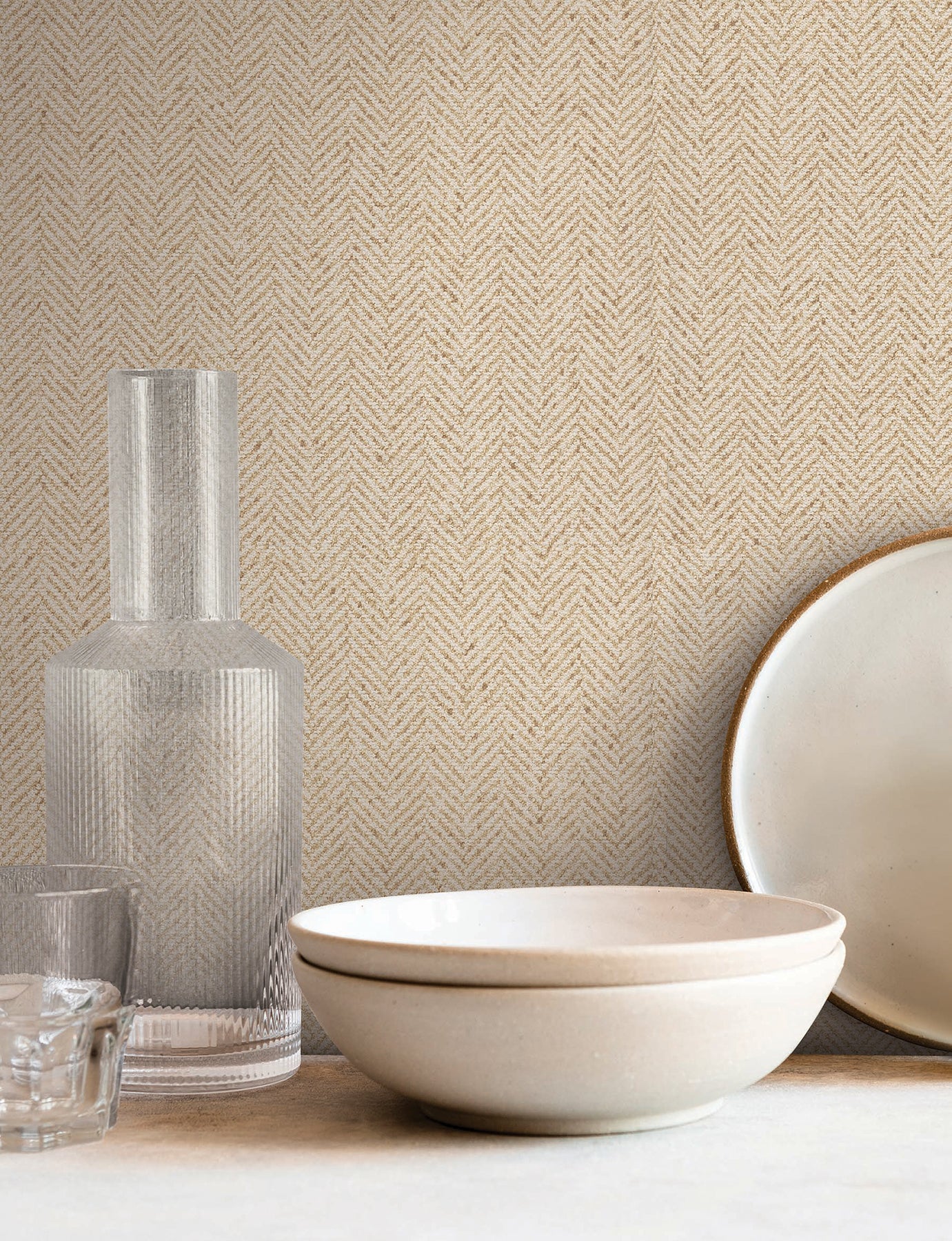 Tailored Chevron wallpaper in wheat color - pattern number SI26132 - by York in the Signature Textures Resource Library Third Edition collection