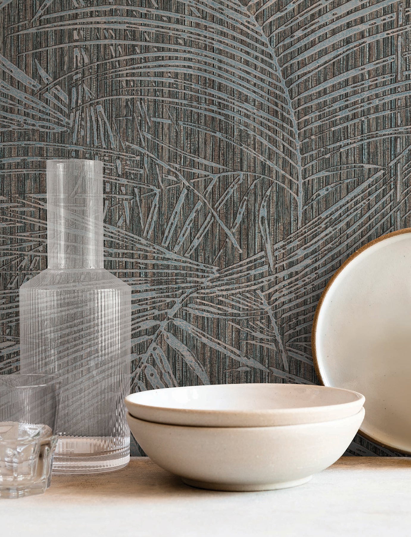Della Palm wallpaper in blue multi color - pattern number SI50610 - by York in the Signature Textures Resource Library Third Edition collection
