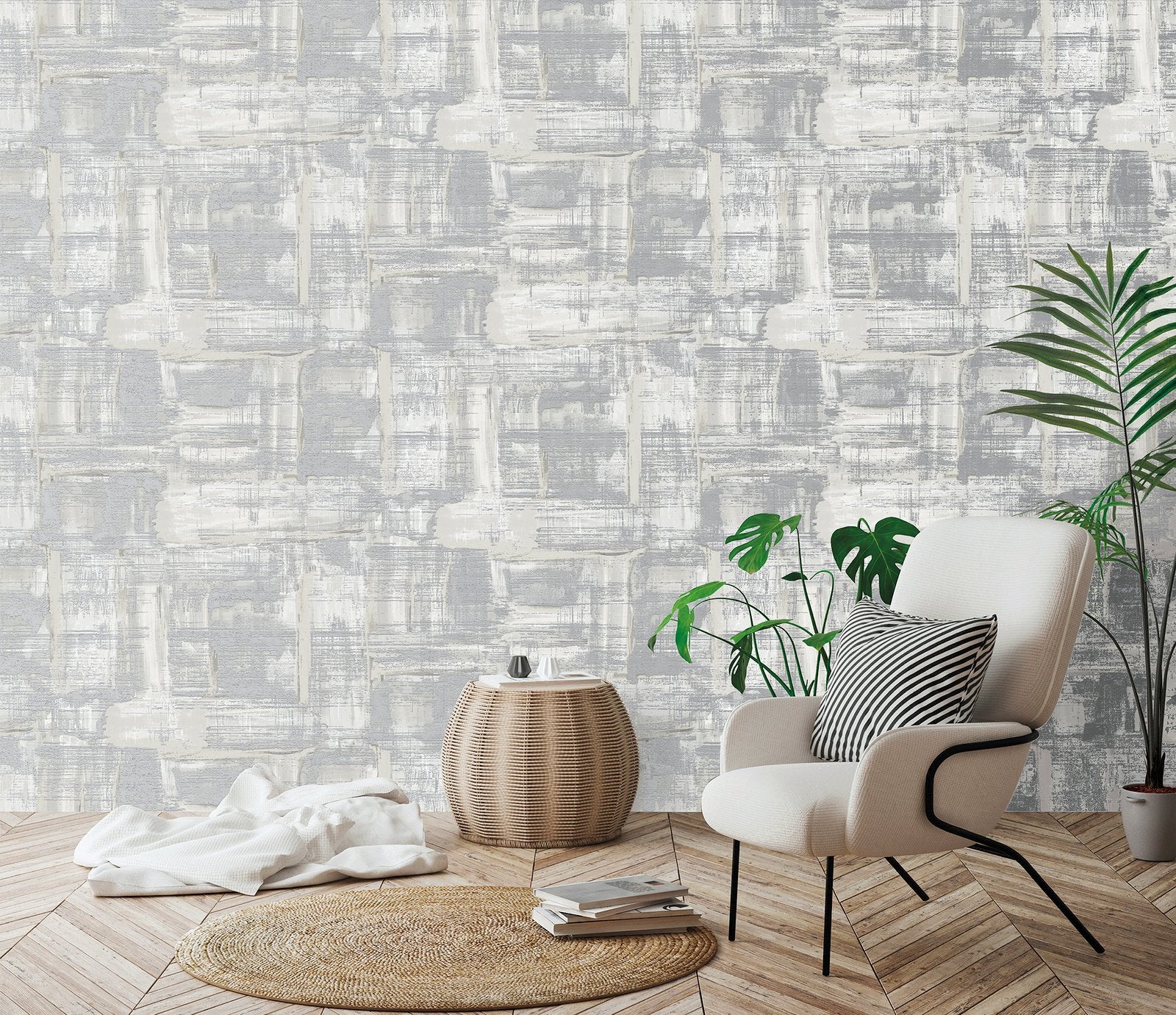 Abstract wallpaper in silver grey color - pattern number SM0604 - by Galerie in the Lustre collection