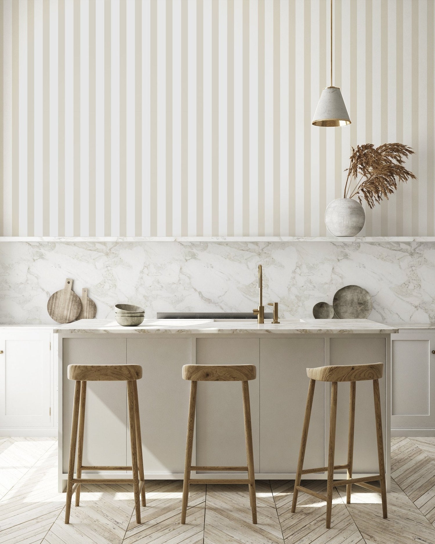 Thin Stripe Natural wallpaper in beige color - pattern number SS21230 - by Galerie in the Style Sisters collection