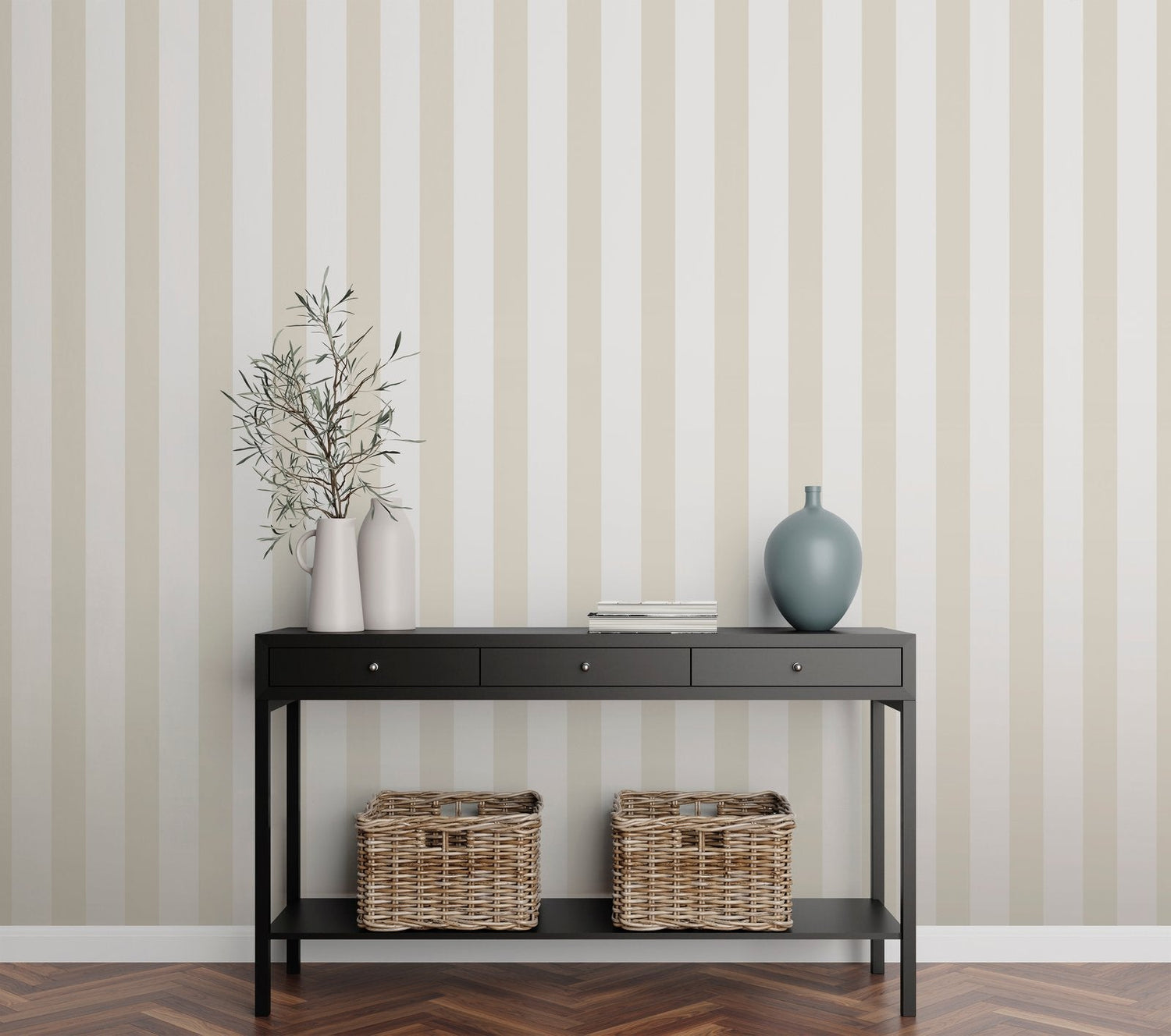 Medium Stripe Natural wallpaper in beige color - pattern number SS21232 - by Galerie in the Style Sisters collection