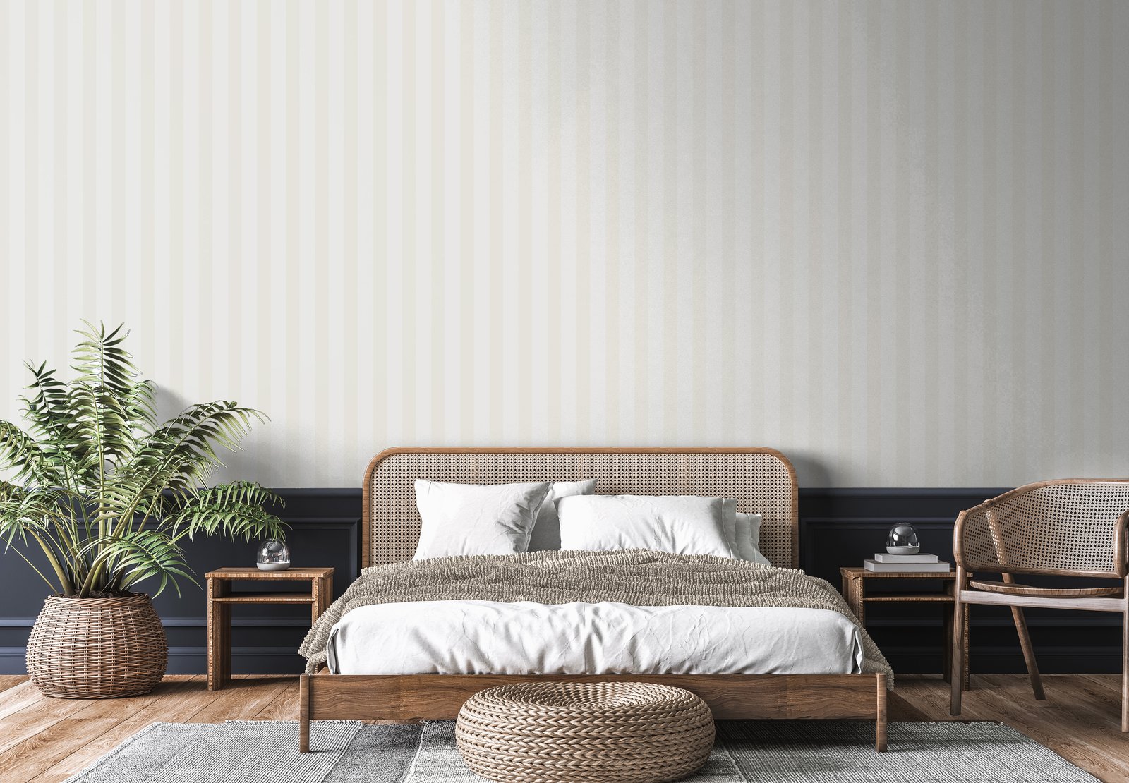 Flock Stripe White wallpaper in white color - pattern number SS21238 - by Galerie in the Style Sisters collection