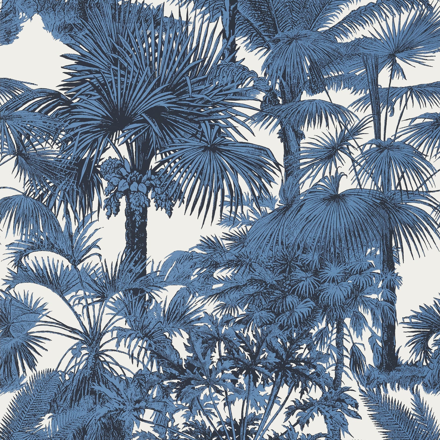 Palm Botanical fabric in navy color - pattern number T10100 - by Thibaut in the Tropics collection