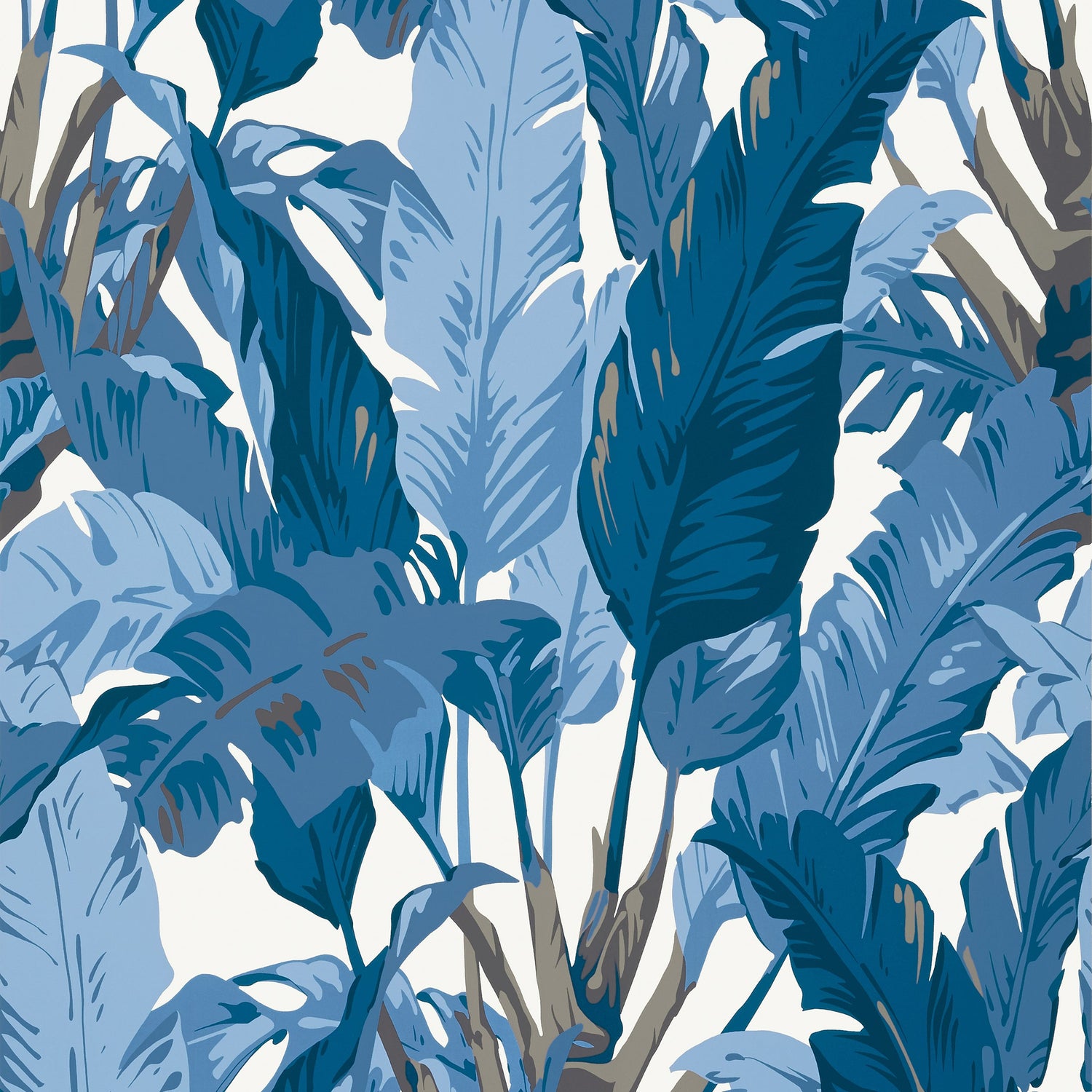 Travelers Palm wallpaper in navy and white color - pattern number T10126 - by Thibaut in the Tropics collection
