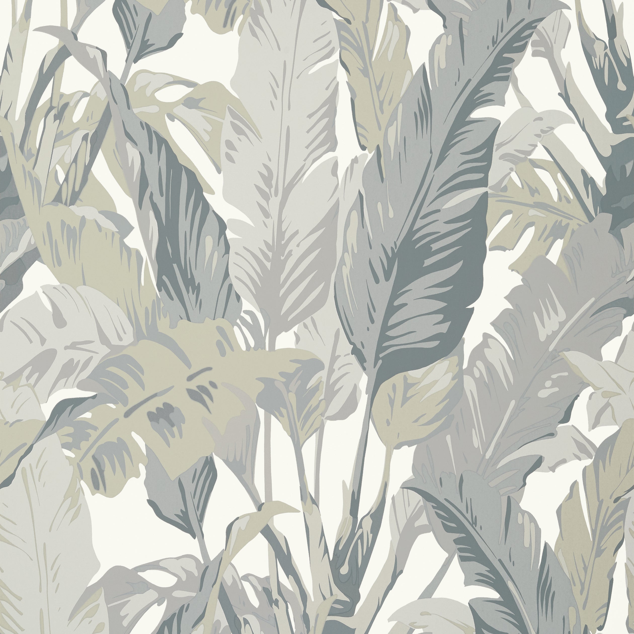 Travelers Palm wallpaper in grey color - pattern number T10129 - by Thibaut in the Tropics collection