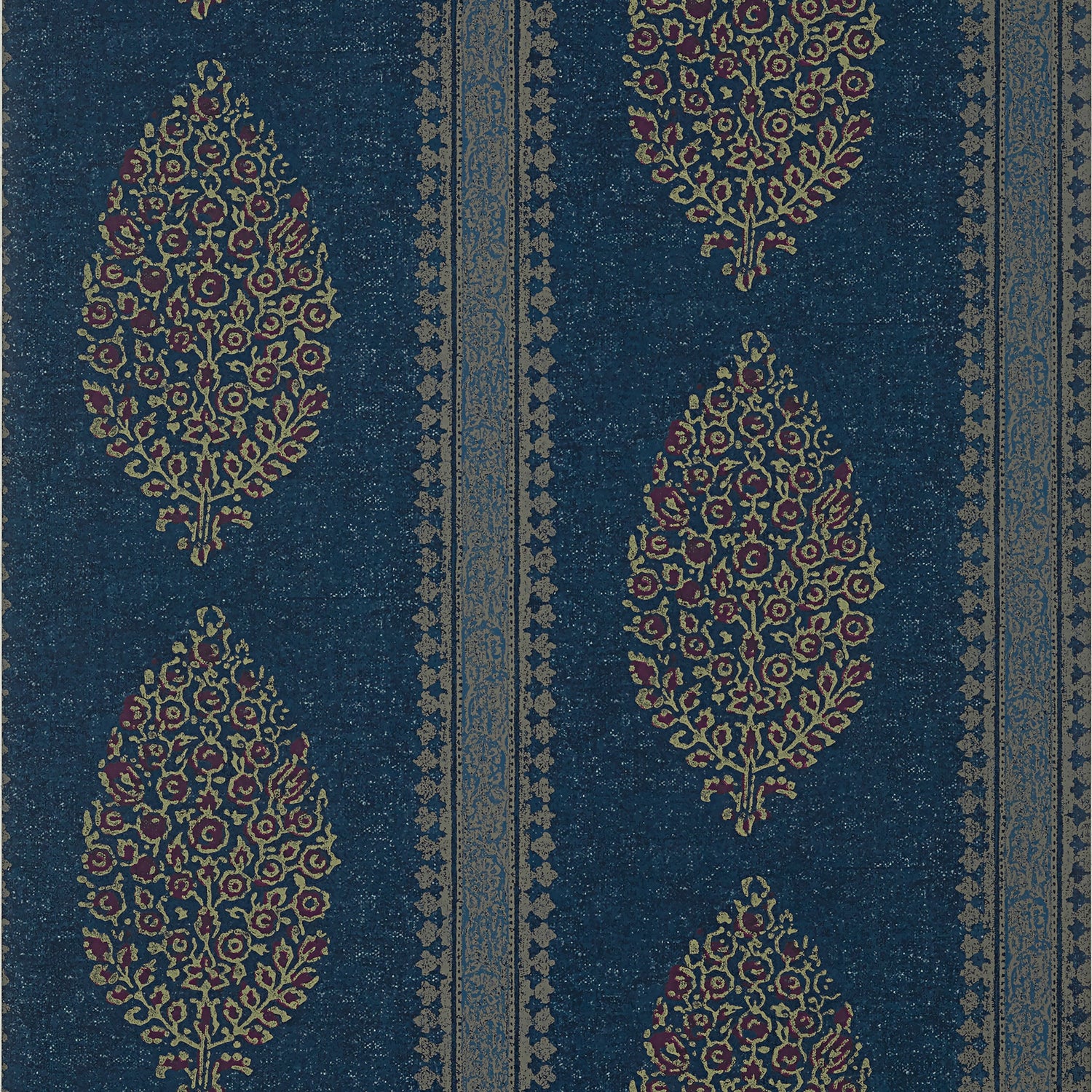 Chappana fabric in navy and red color - pattern number T10238 - by Thibaut in the Colony collection