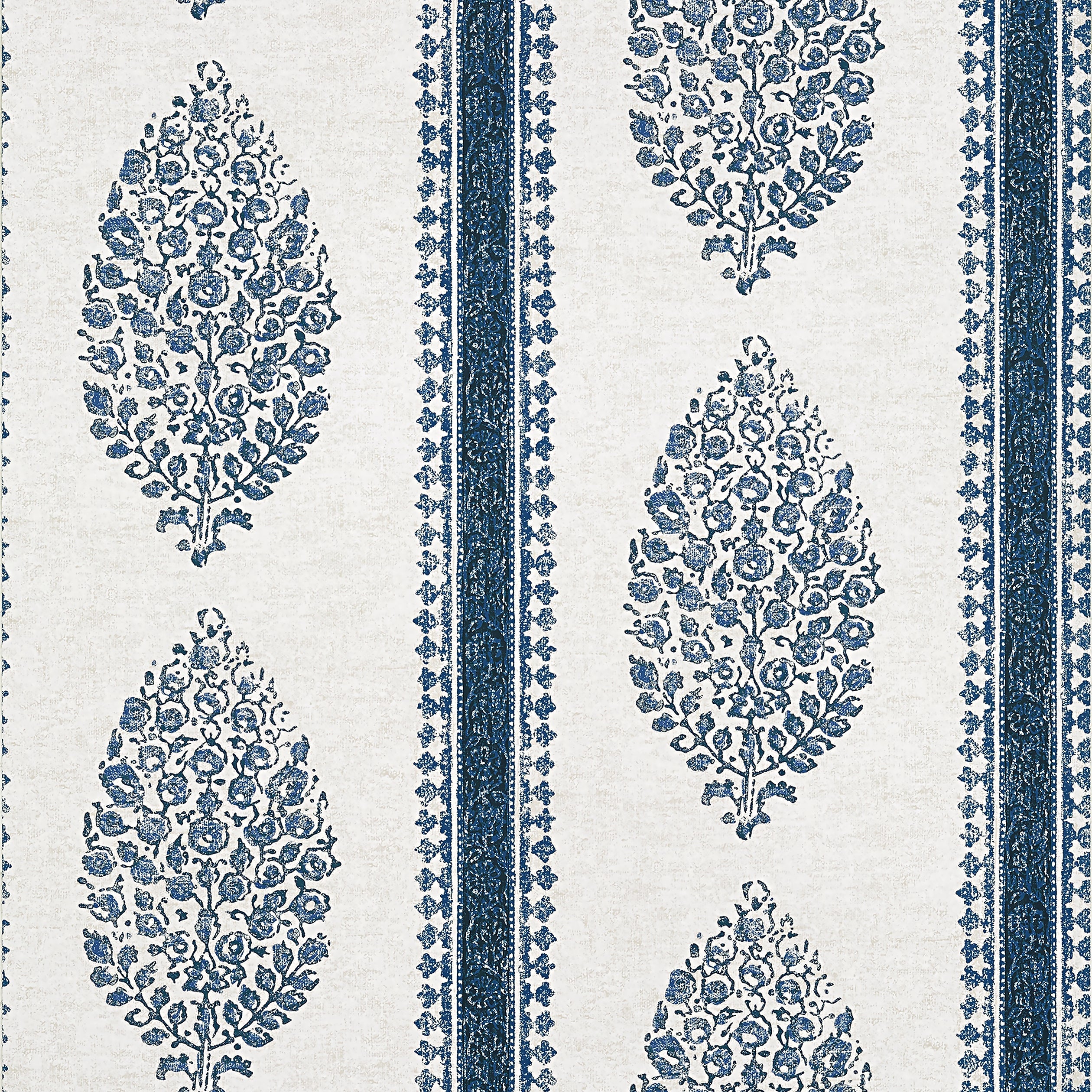 Chappana fabric in blue and white color - pattern number T10239 - by Thibaut in the Colony collection