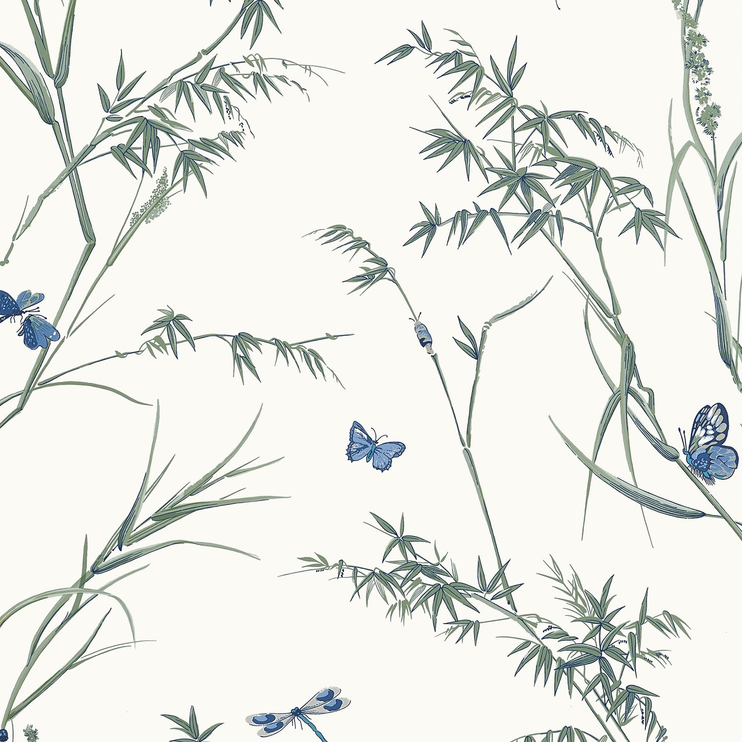Virginia wallpaper in blue and green color - pattern number T10528 - by Thibaut in the Boxwood collection
