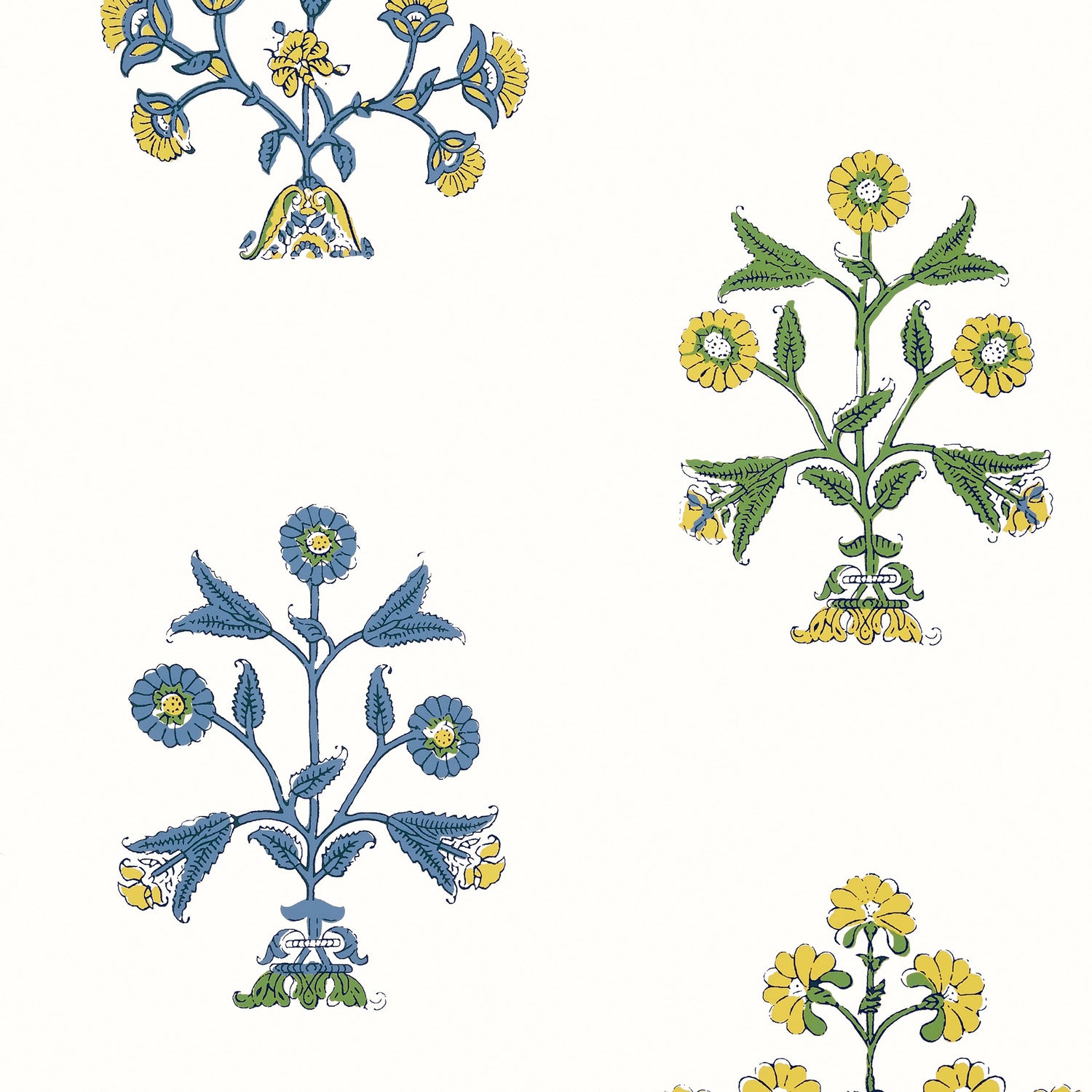Indian Flower wallpaper in blue and yellow color - pattern number T10664 - by Thibaut in the Ceylon collection