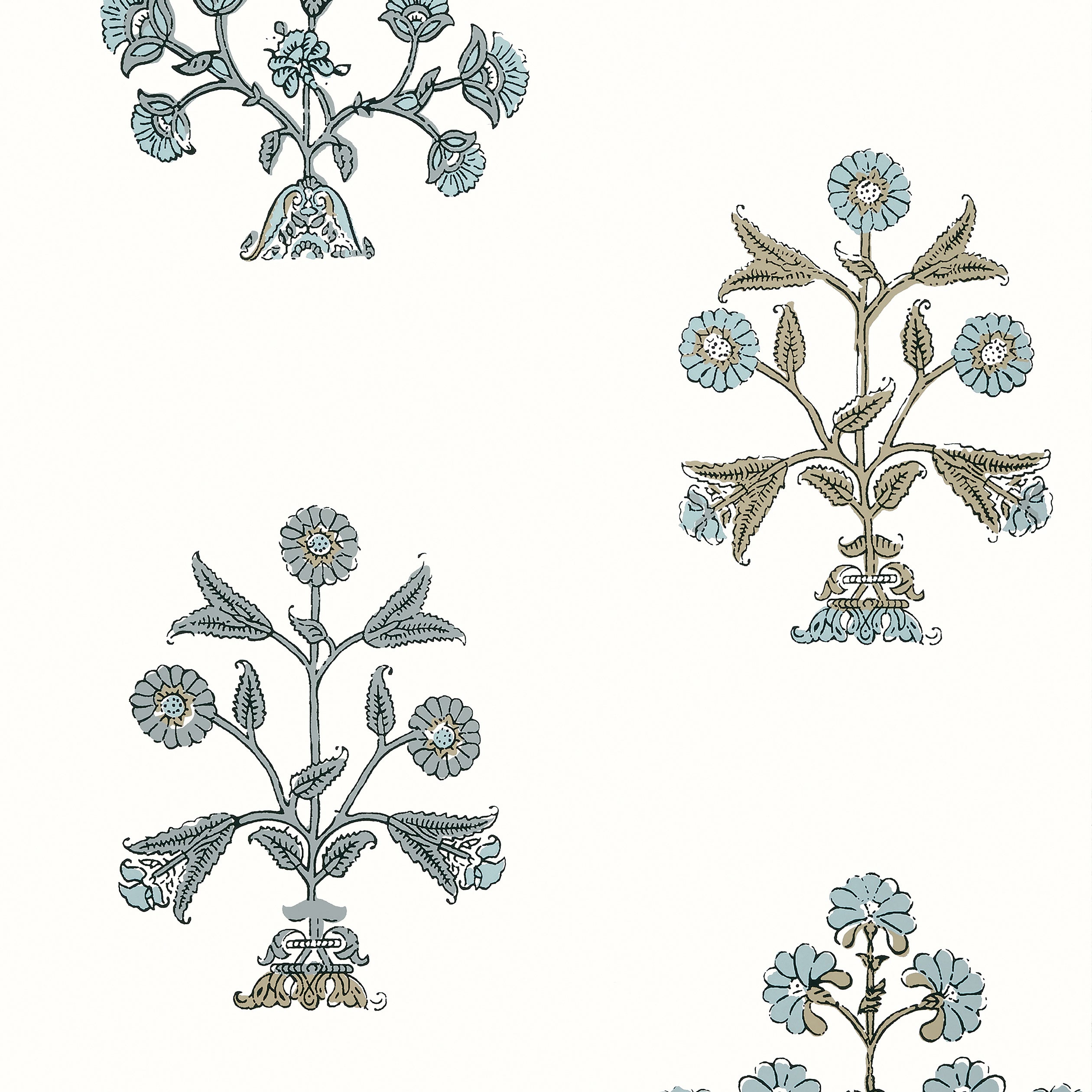 Indian Flower wallpaper in spa blue color - pattern number T10668 - by Thibaut in the Ceylon collection