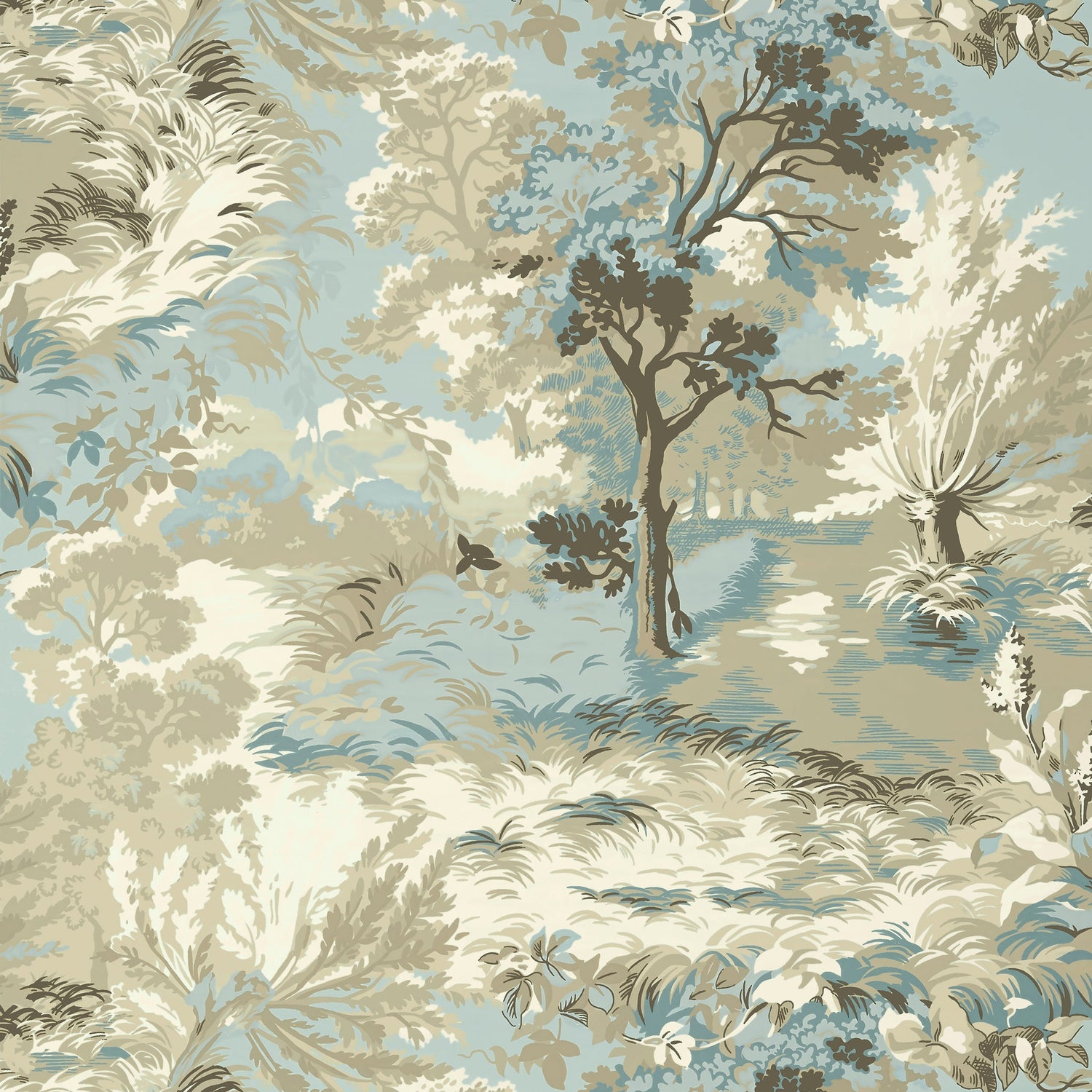 Lincoln Toile fabric in beige and spa blue color - pattern number T10865 - by Thibaut in the Heritage by Thibaut collection