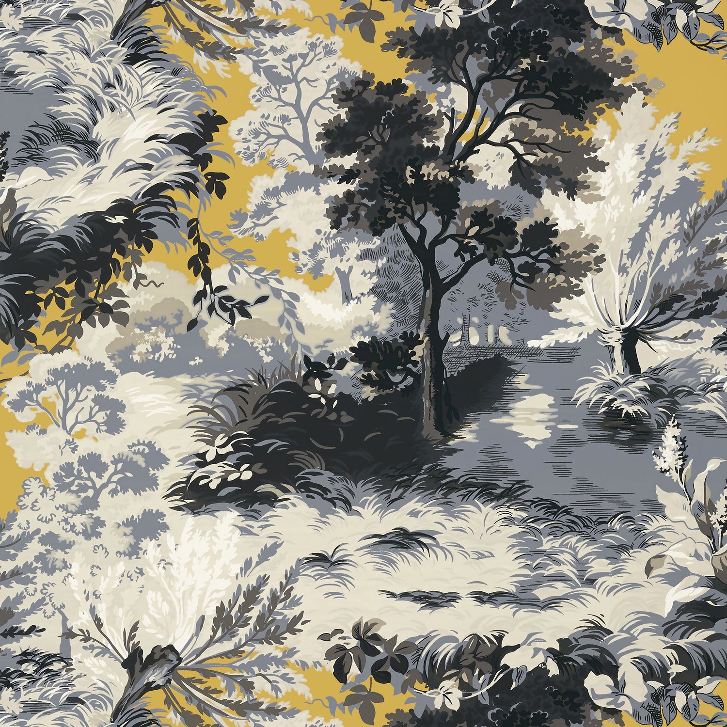 Lincoln Toile fabric in yellow and grey color - pattern number T10869 - by Thibaut in the Heritage by Thibaut collection