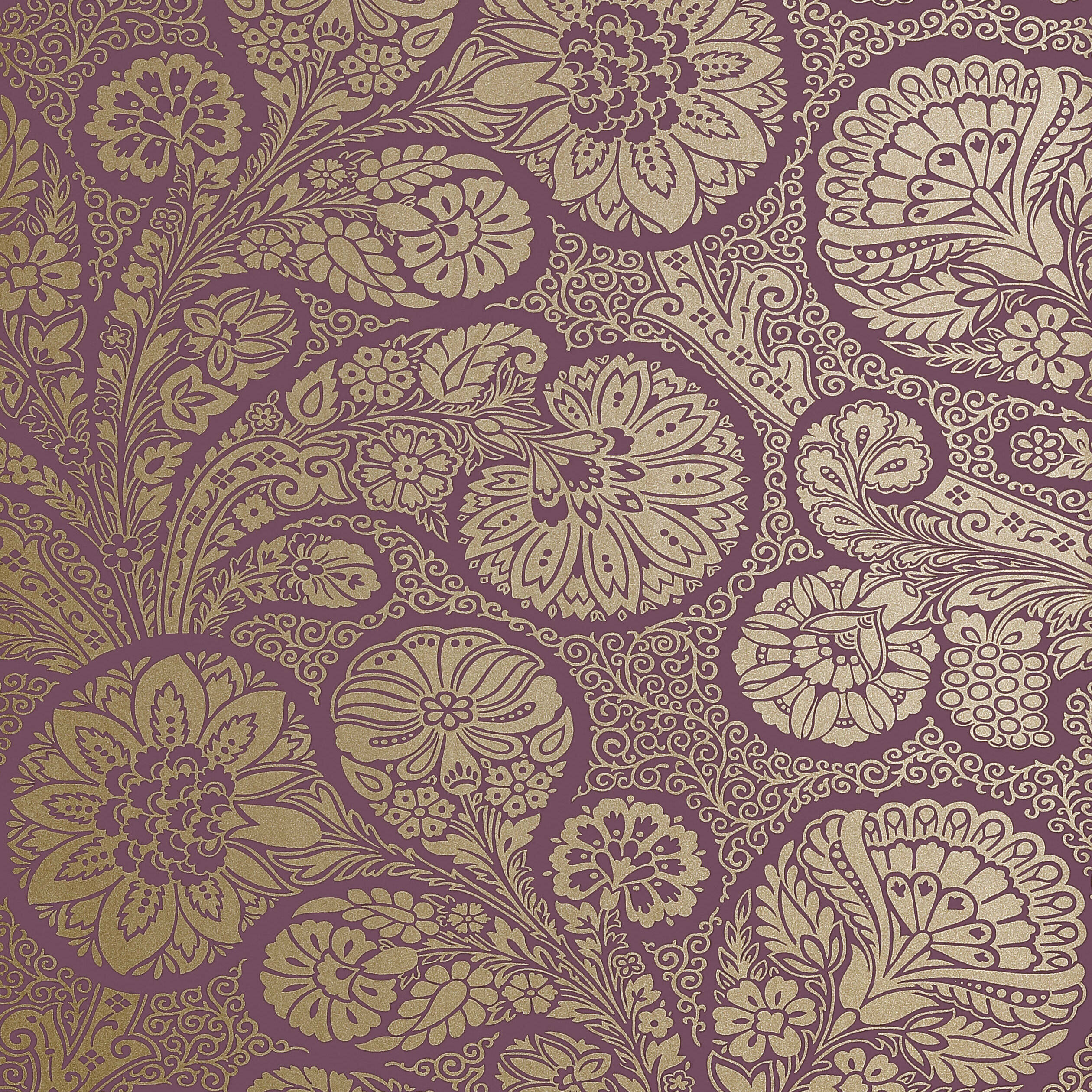 Troubadour wallpaper in metallic gold on plum color - pattern number T13062 - by Thibaut in the Monterey by Thibaut collection