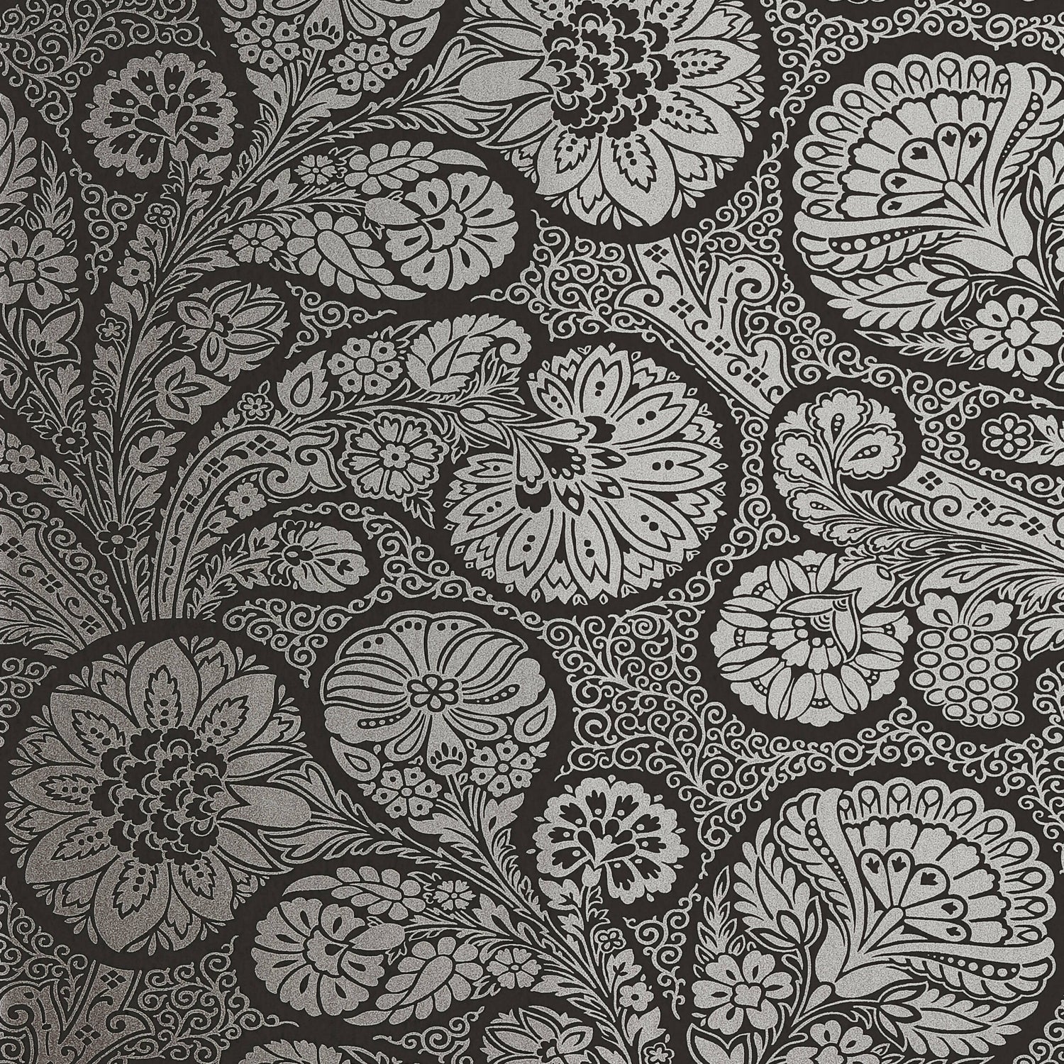 Troubadour wallpaper in metallic silver on black color - pattern number T13063 - by Thibaut in the Monterey by Thibaut collection
