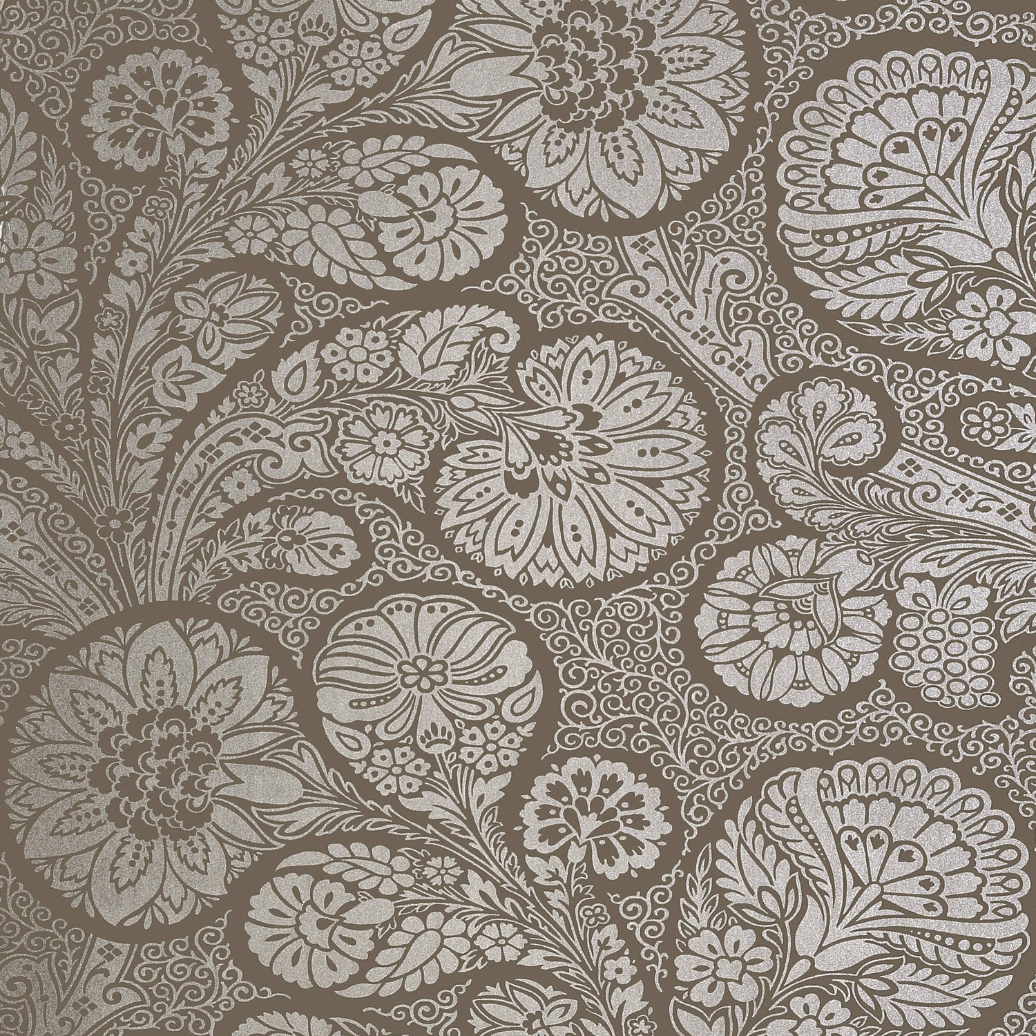 Troubadour wallpaper in metallic silver on dark taupe color - pattern number T13064 - by Thibaut in the Monterey by Thibaut collection