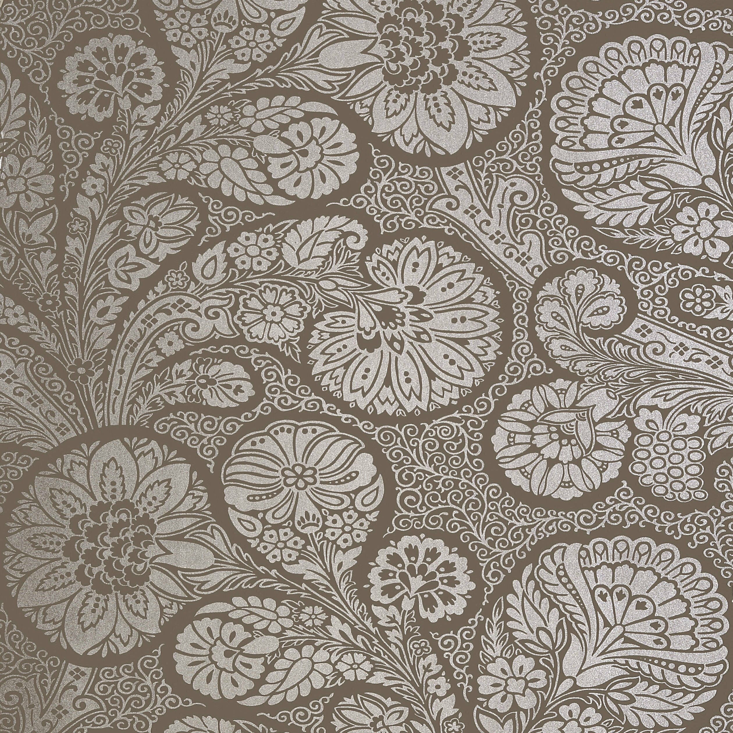 Troubadour wallpaper in metallic silver on dark taupe color - pattern number T13064 - by Thibaut in the Monterey by Thibaut collection
