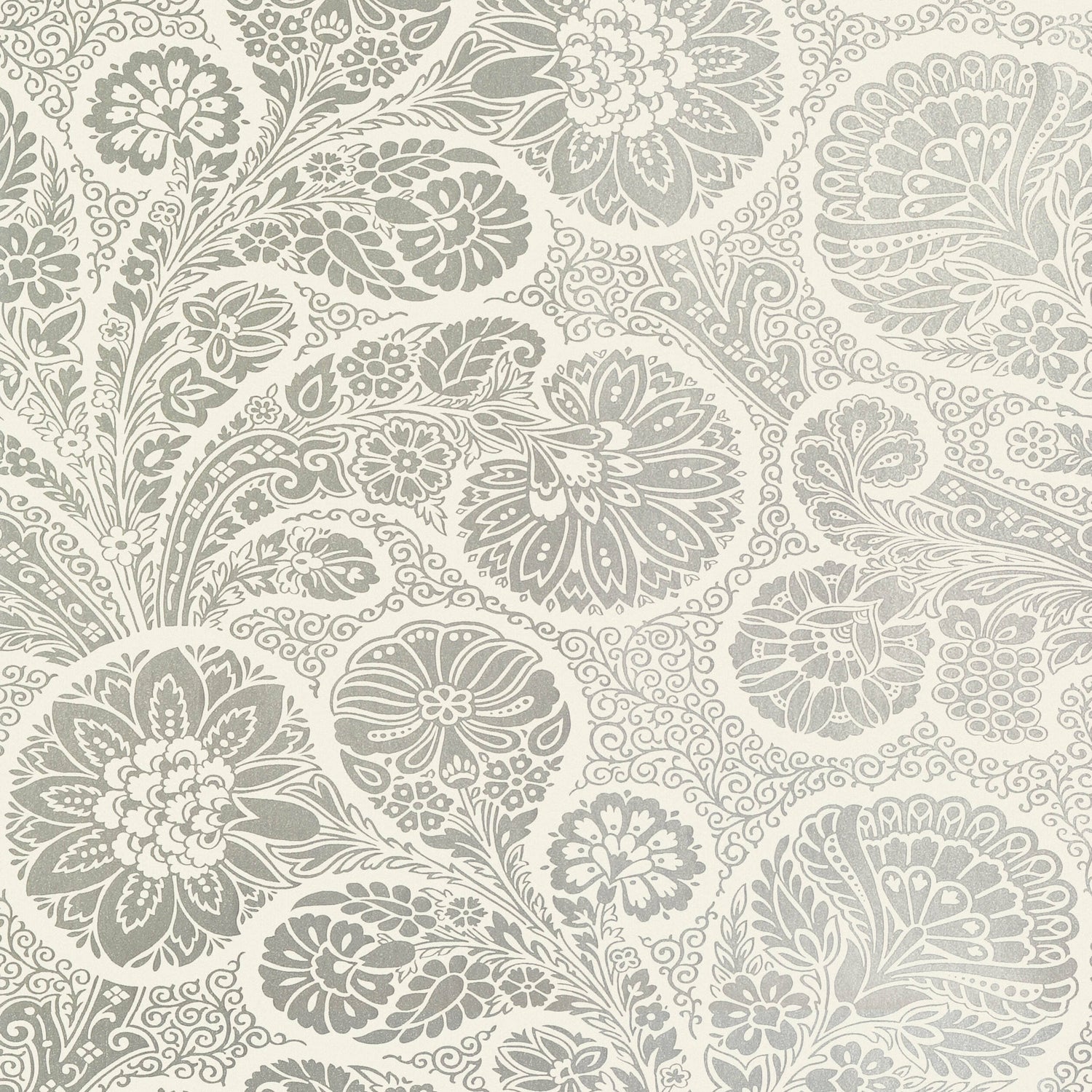 Troubadour wallpaper in metallic silver on cream color - pattern number T13067 - by Thibaut in the Monterey by Thibaut collection