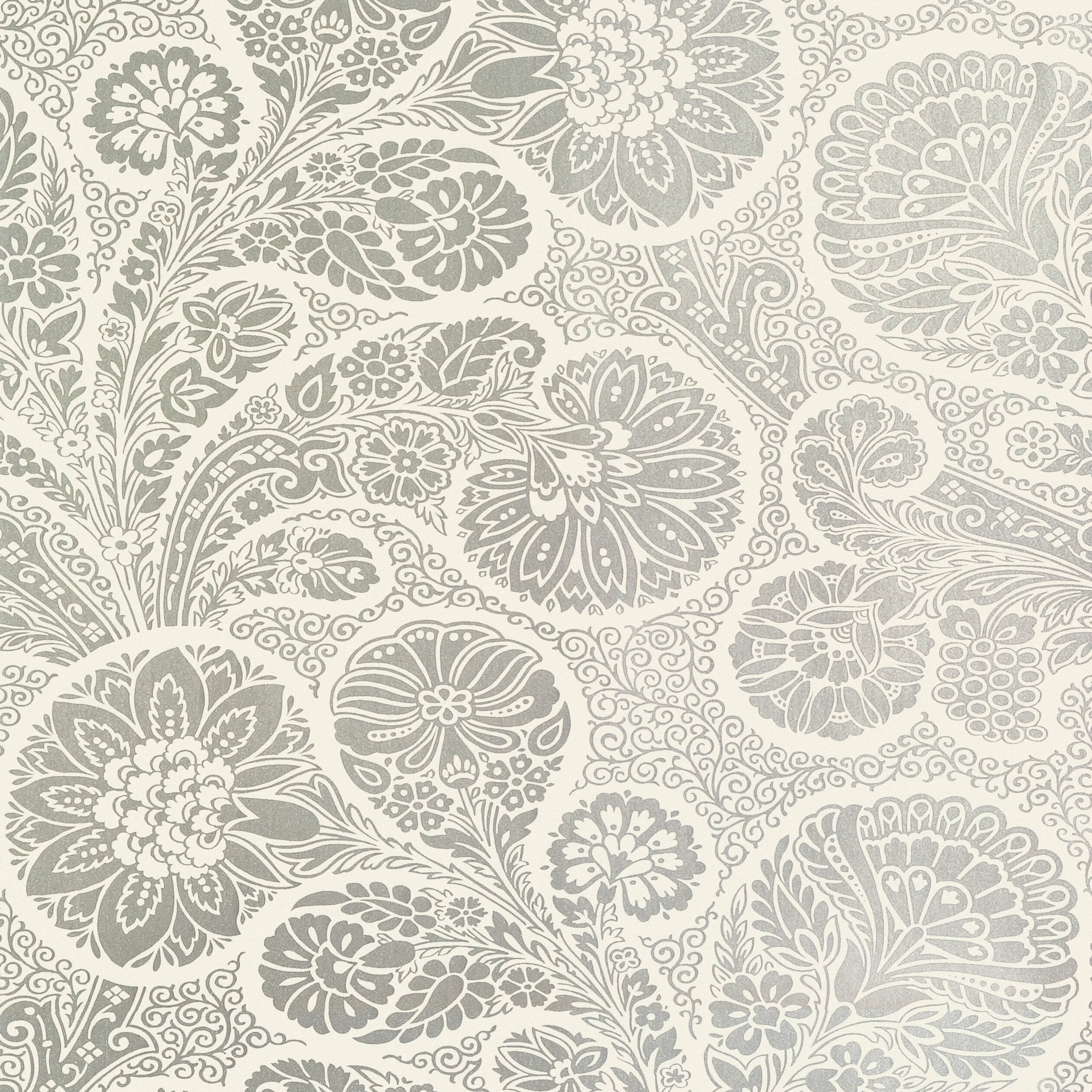 Troubadour wallpaper in metallic silver on cream color - pattern number T13067 - by Thibaut in the Monterey by Thibaut collection