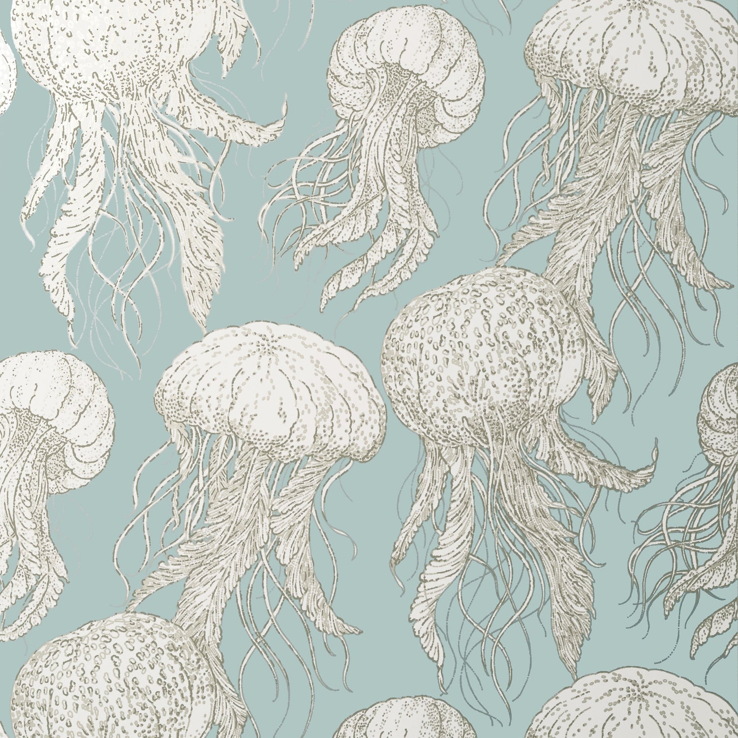 Jelly Fish Bloom wallpaper in aqua color - pattern number T13170 - by Thibaut in the Summer House collection