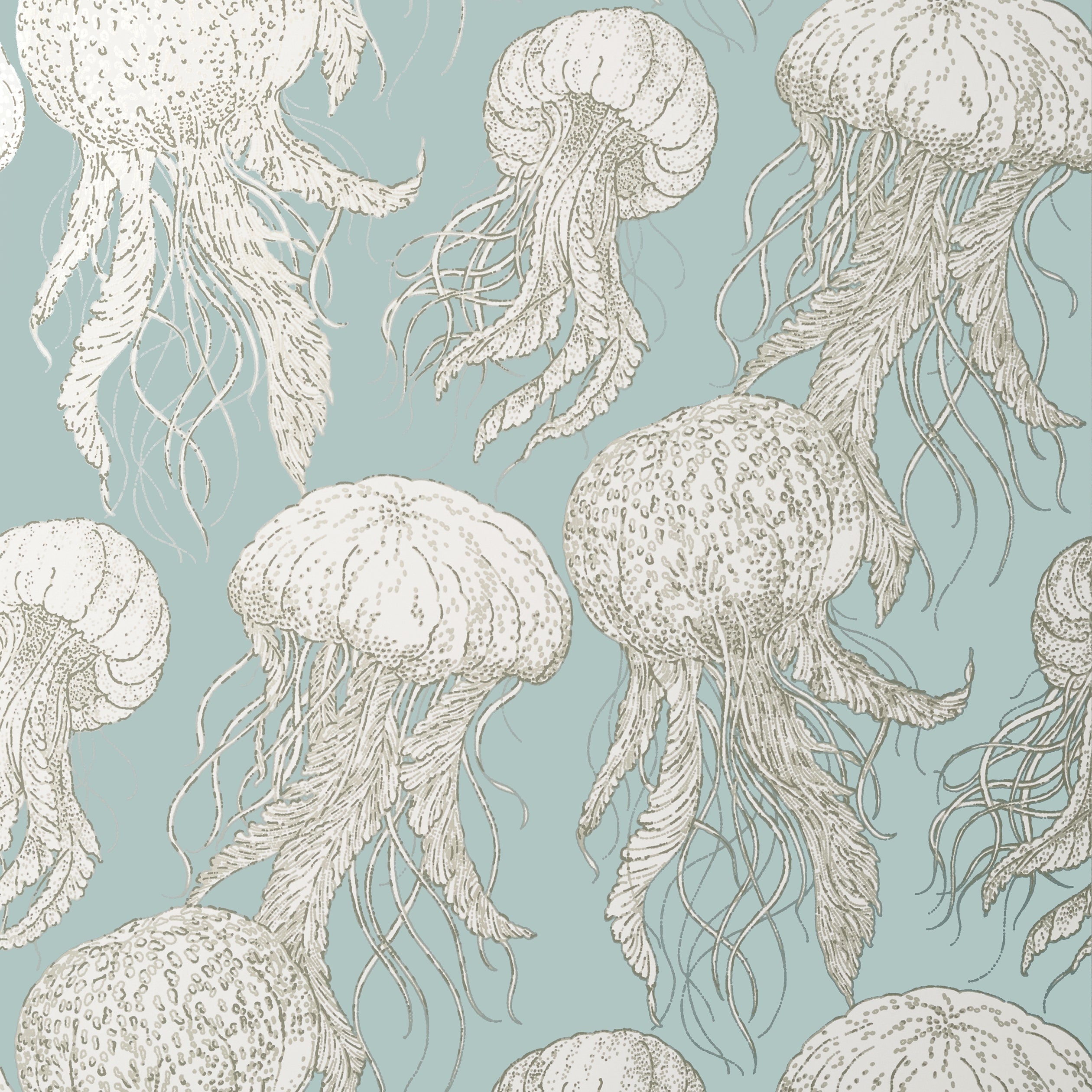 Jelly Fish Bloom wallpaper in aqua color - pattern number T13170 - by Thibaut in the Summer House collection