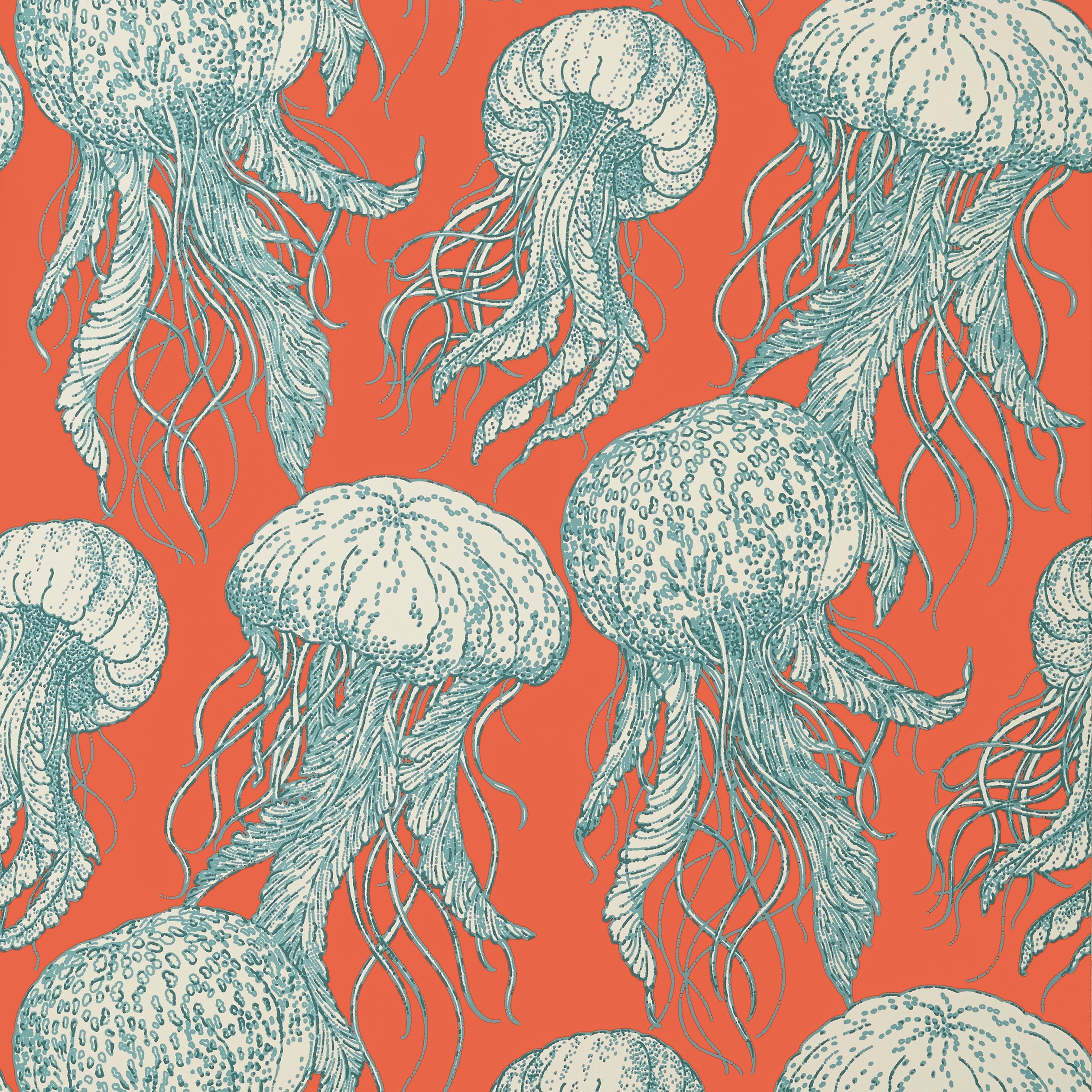 Jelly Fish Bloom wallpaper in coral and turquoise color - pattern number T13172 - by Thibaut in the Summer House collection