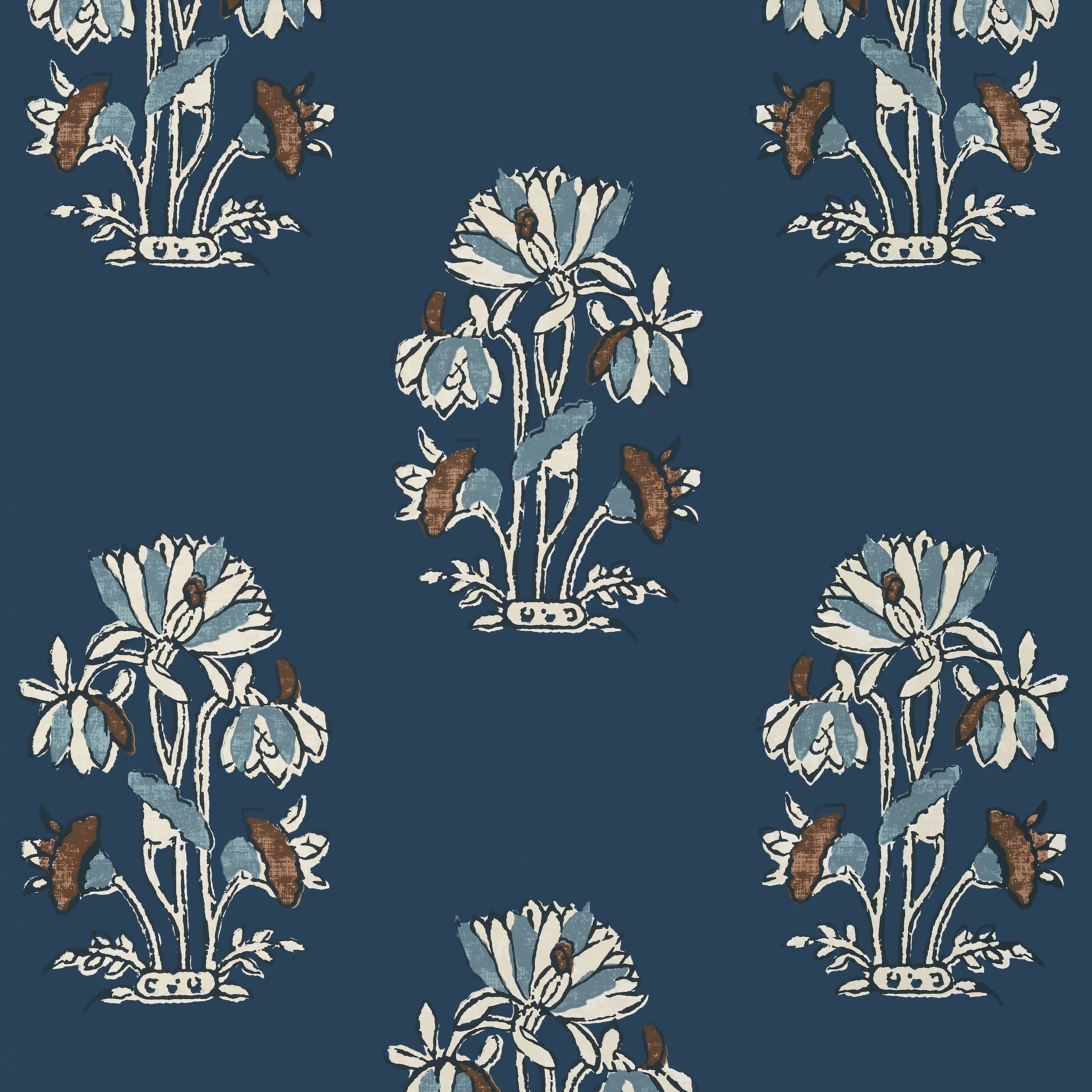 Lily Flower wallpaper in navy color - pattern number T13203 - by Thibaut in the Mesa collection