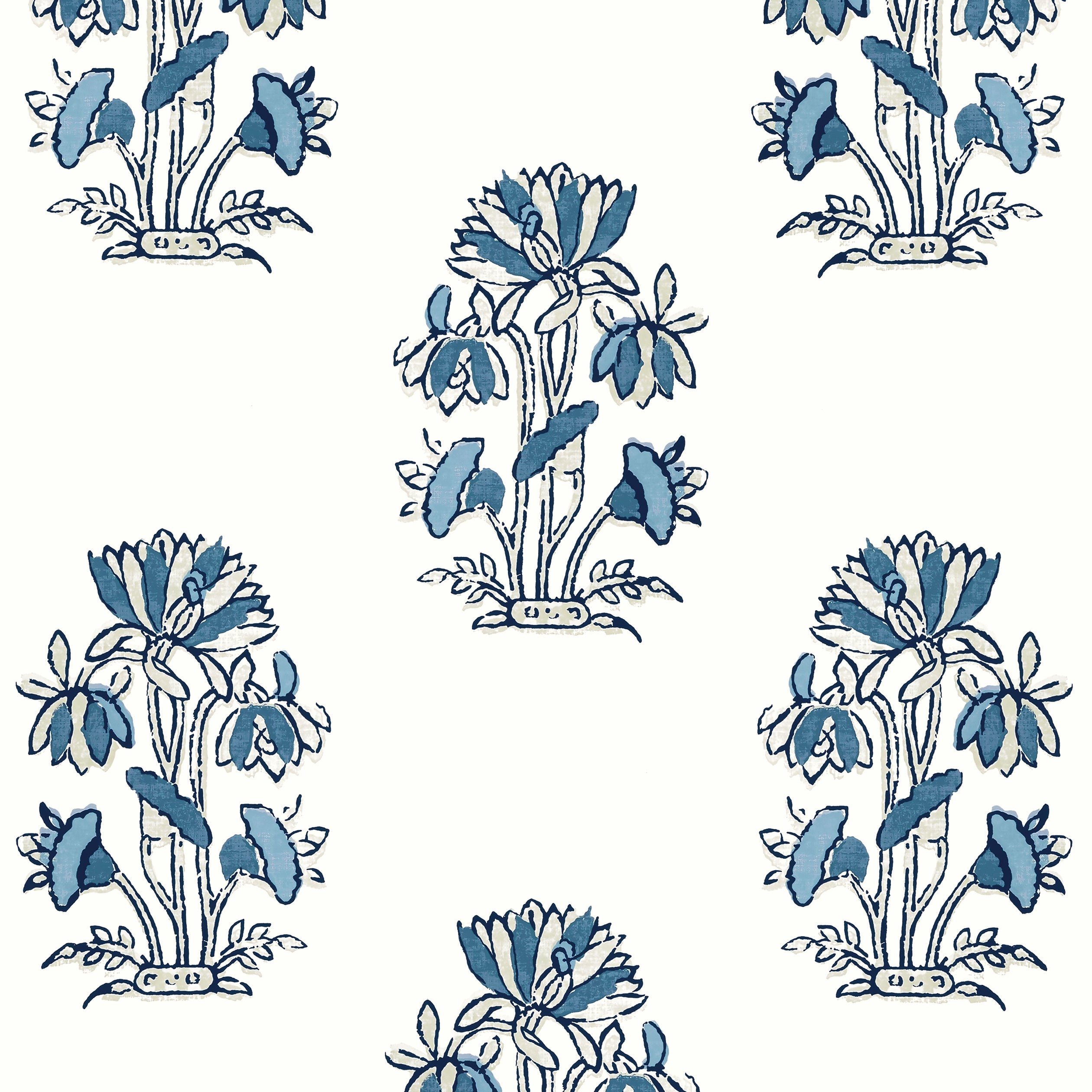 Lily Flower wallpaper in blue and white color - pattern number T13204 - by Thibaut in the Mesa collection