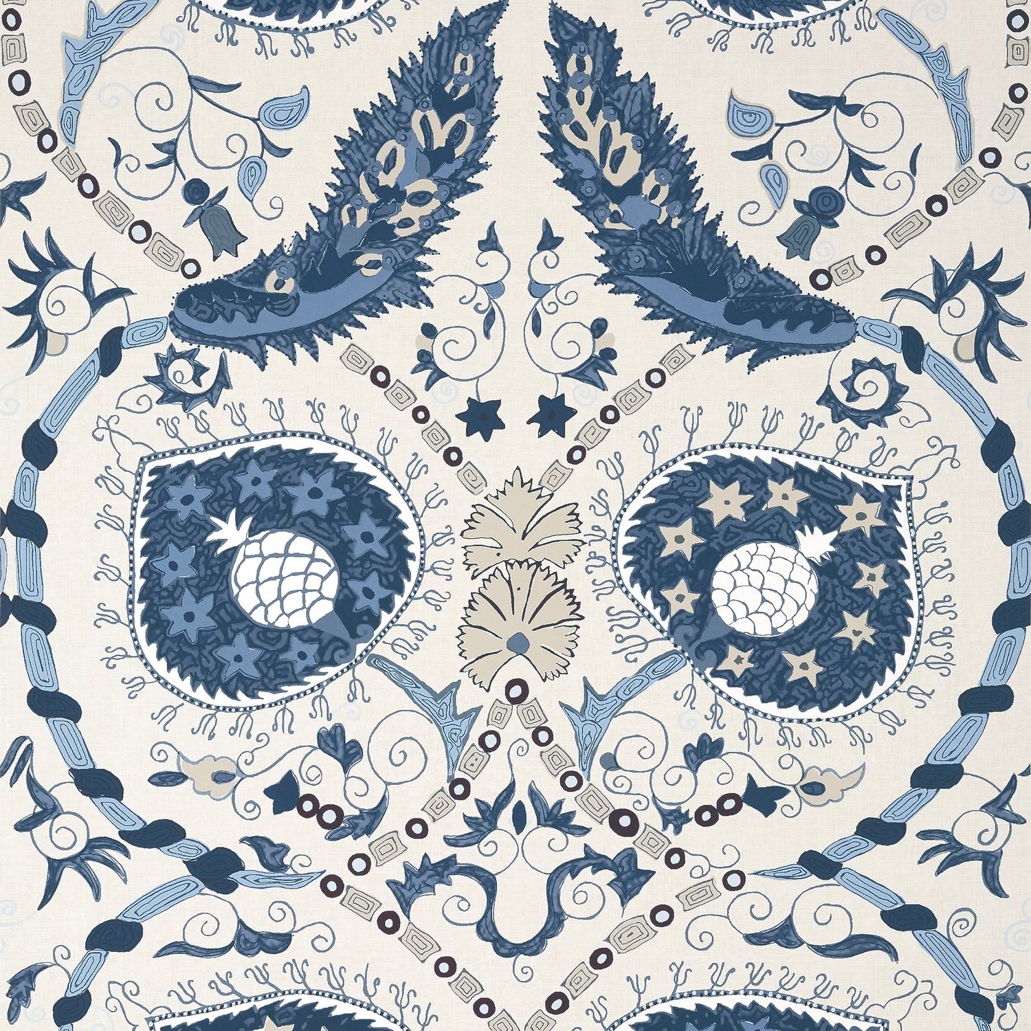 Lewis wallpaper in blue and beige color - pattern number T13218 - by Thibaut in the Mesa collection