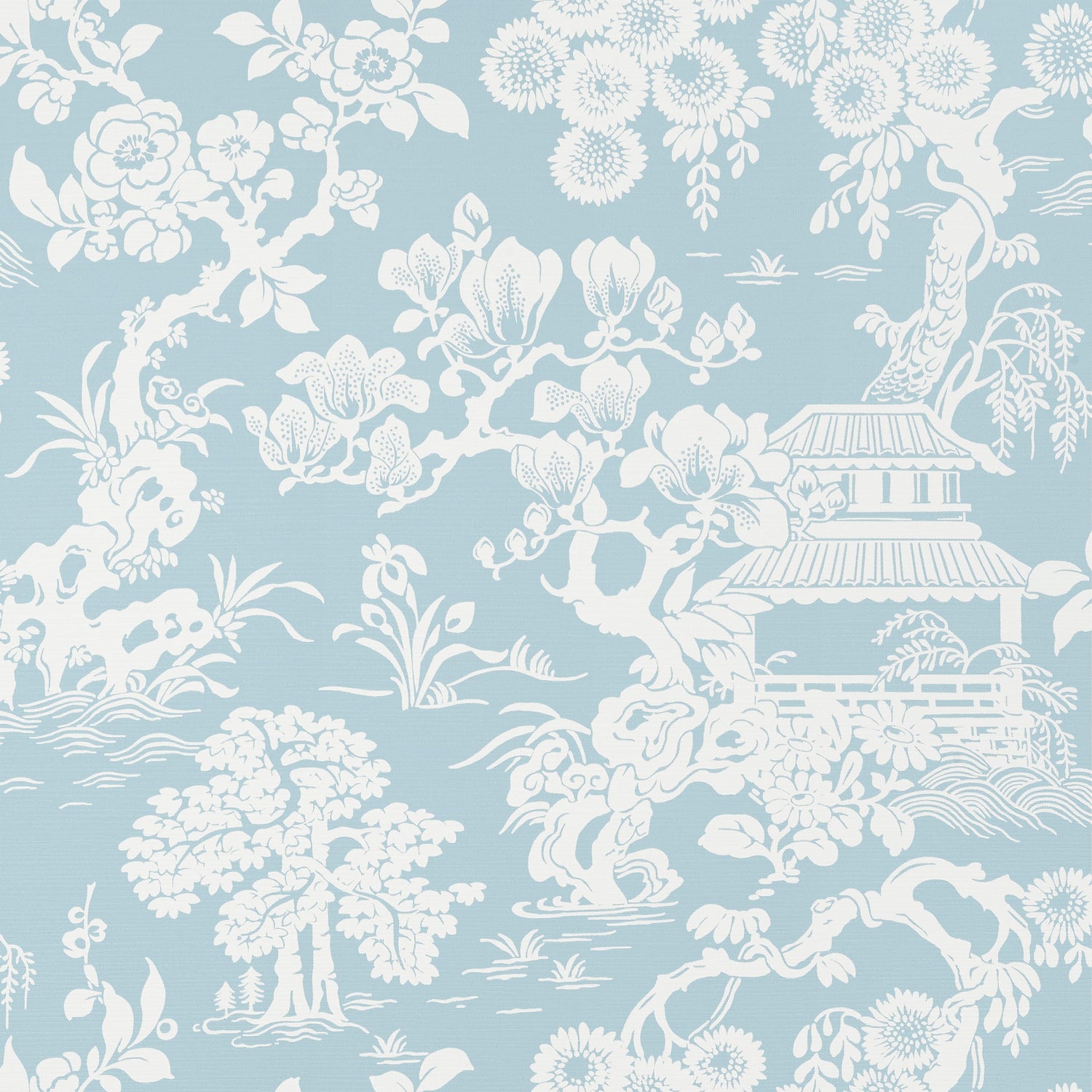 Japanese Garden wallpaper in spa blue color - pattern number T13303 - by Thibaut in the Pavilion collection