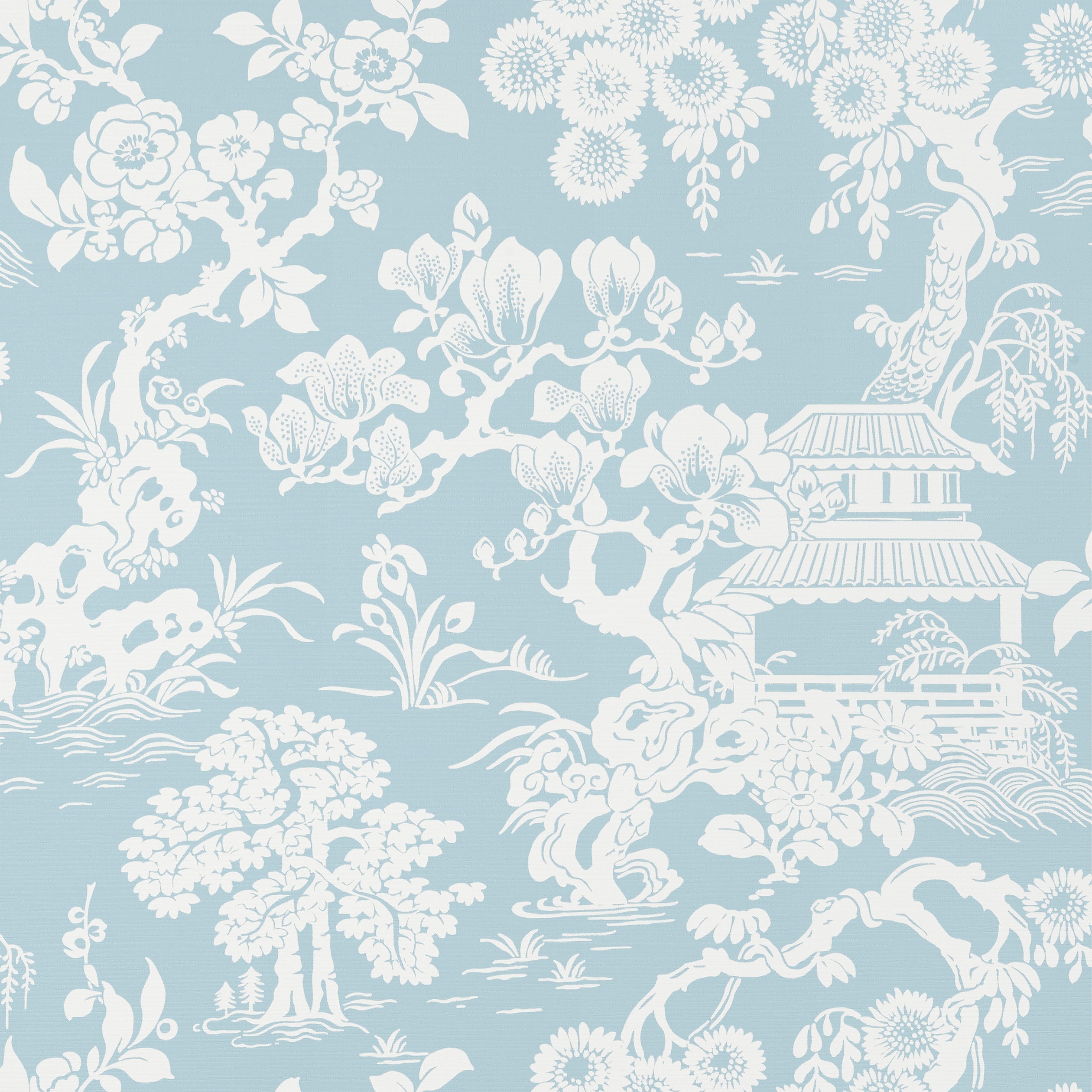 Japanese Garden wallpaper in spa blue color - pattern number T13303 - by Thibaut in the Pavilion collection