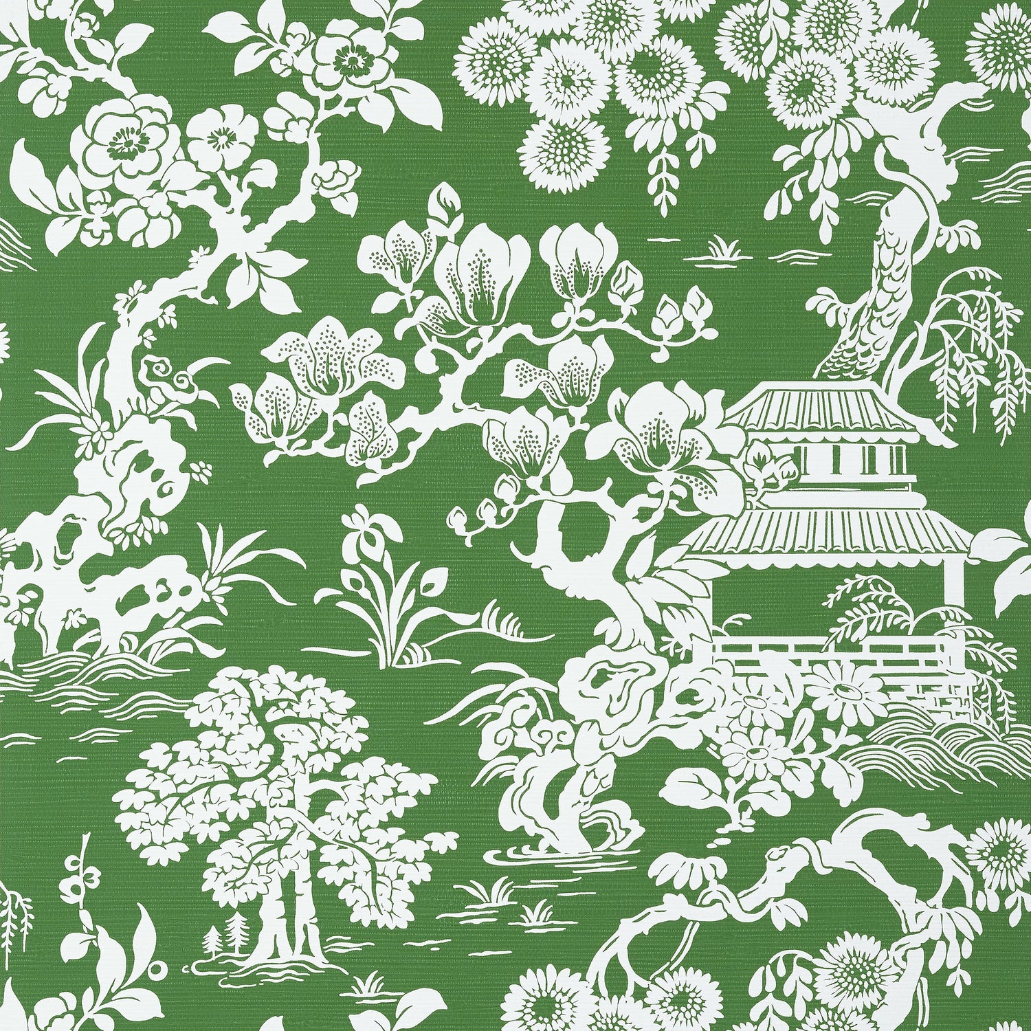 Japanese Garden wallpaper in emerald color - pattern number T13304 - by Thibaut in the Pavilion collection
