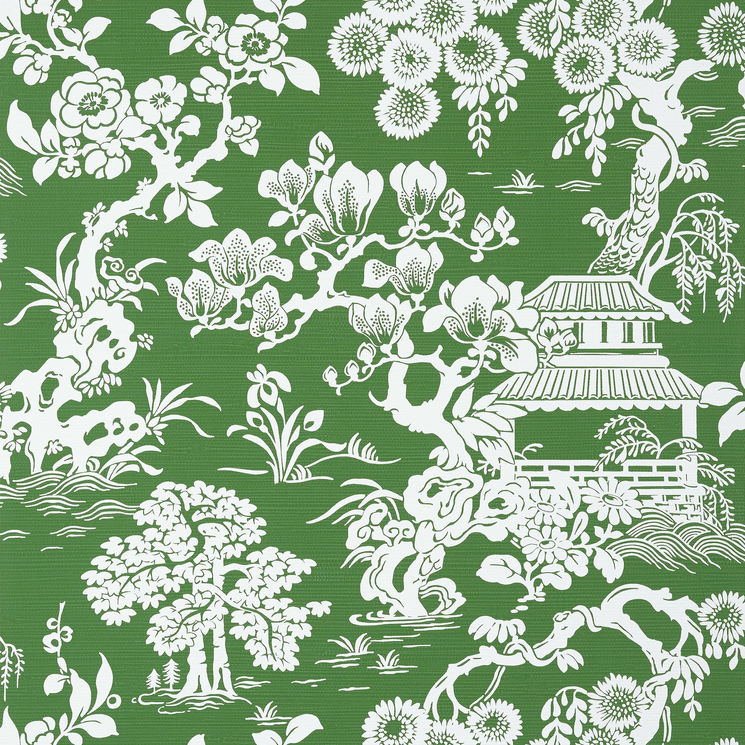 Japanese Garden wallpaper in emerald color - pattern number T13304 - by Thibaut in the Pavilion collection