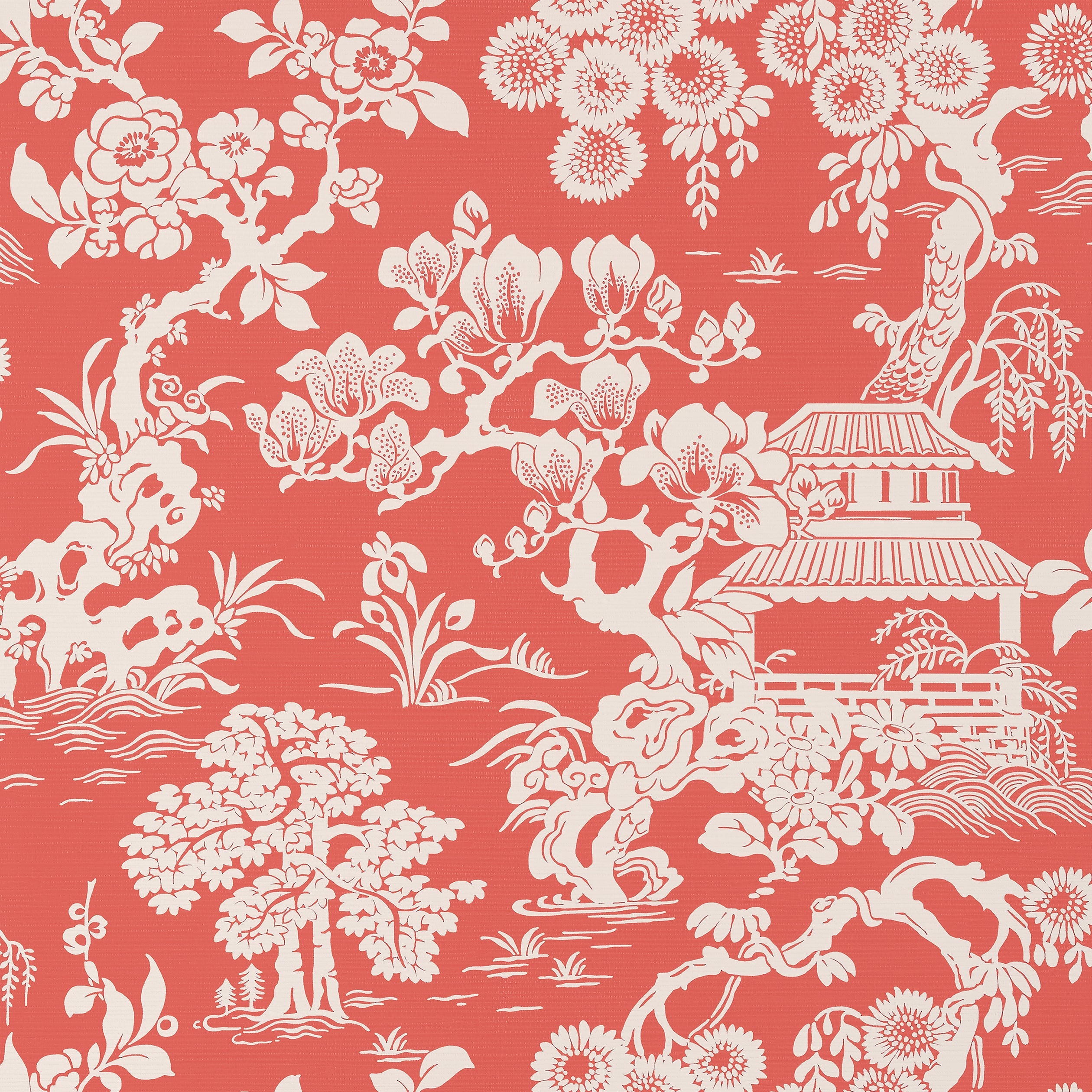 Japanese Garden wallpaper in coral color - pattern number T13305 - by Thibaut in the Pavilion collection