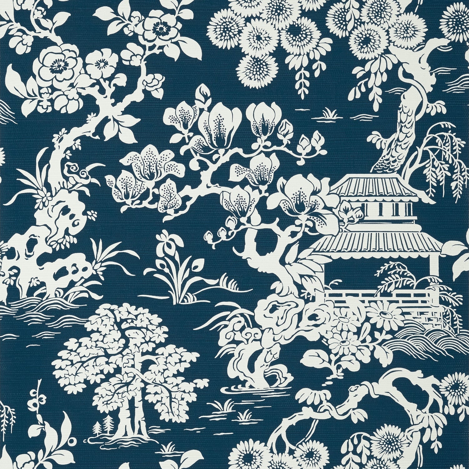 Japanese Garden wallpaper in navy color - pattern number T13307 - by Thibaut in the Pavilion collection