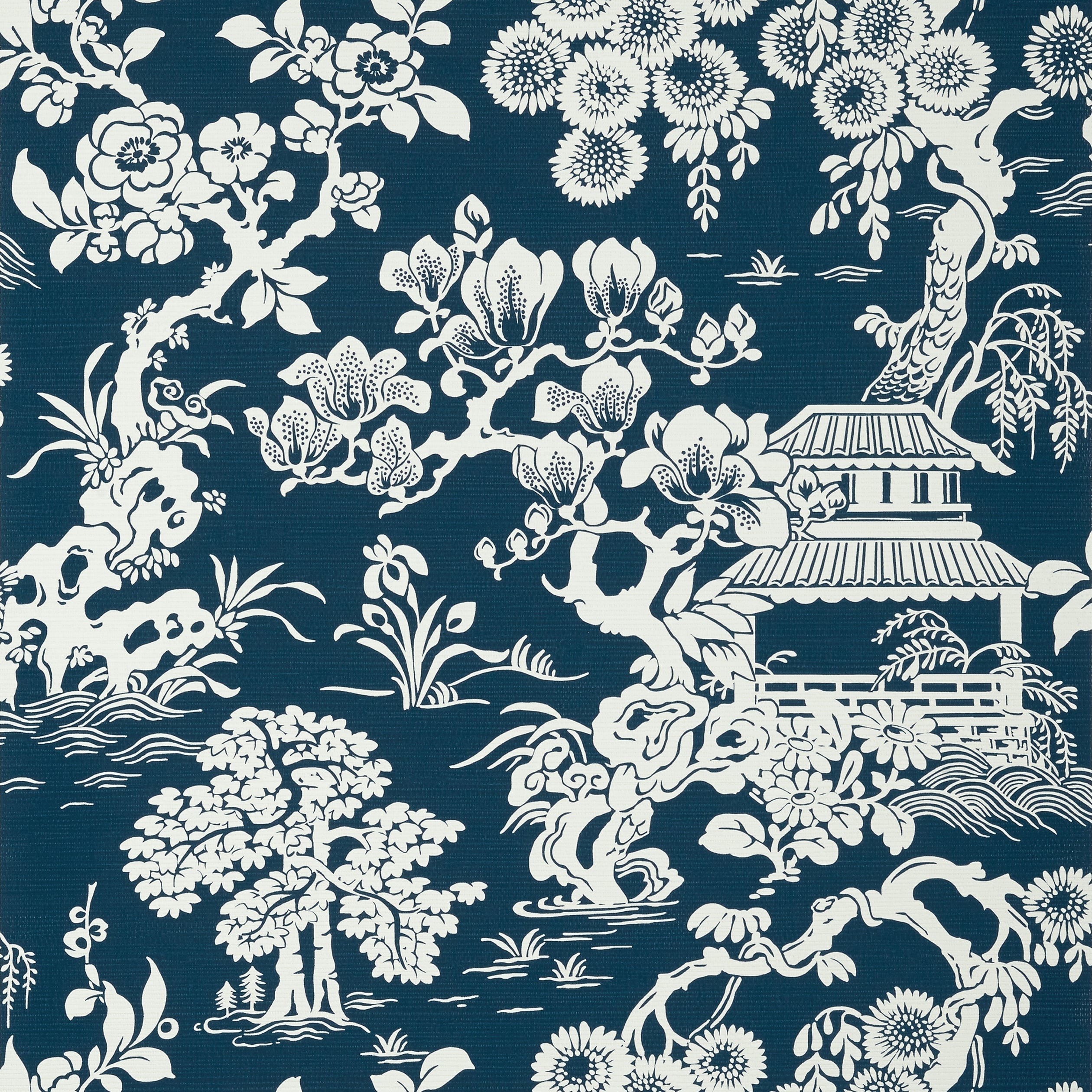 Japanese Garden wallpaper in navy color - pattern number T13307 - by Thibaut in the Pavilion collection