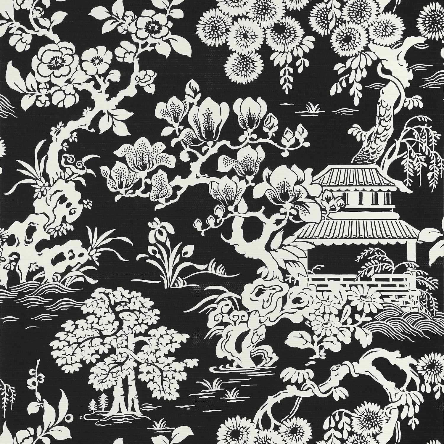 Japanese Garden wallpaper in black color - pattern number T13308 - by Thibaut in the Pavilion collection