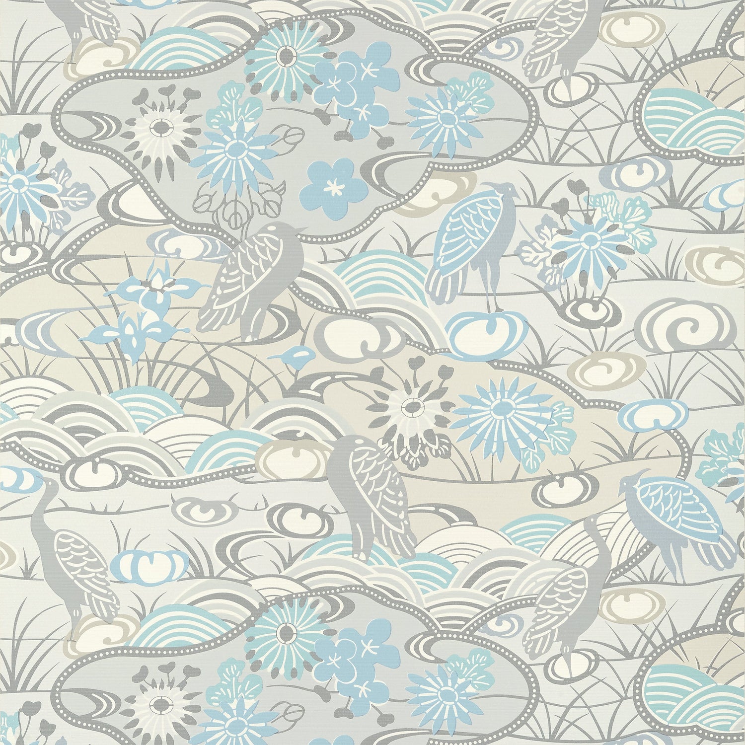 Heron Stream wallpaper in soft blue color - pattern number T13330 - by Thibaut in the Pavilion collection