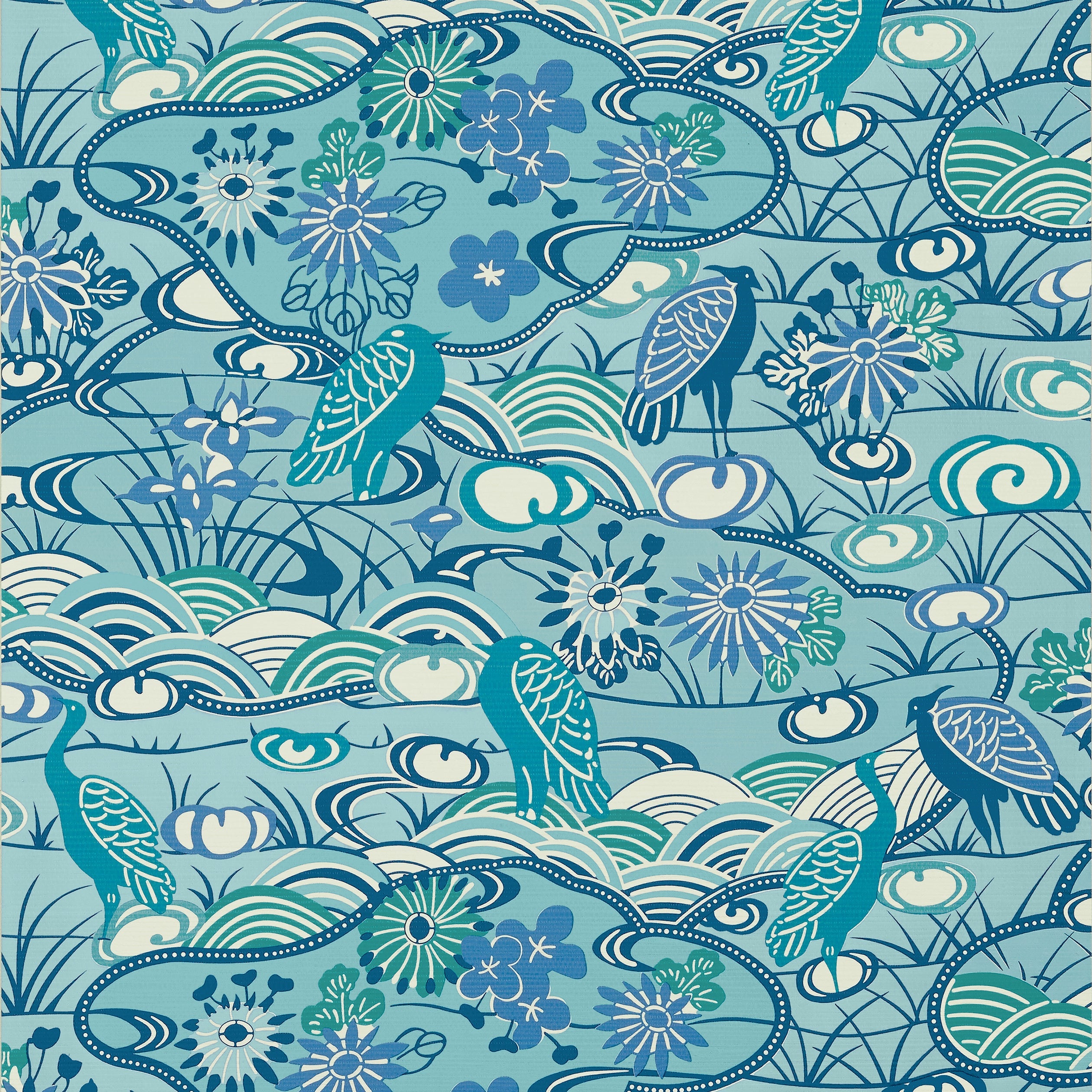 Heron Stream wallpaper in turquoise color - pattern number T13333 - by Thibaut in the Pavilion collection