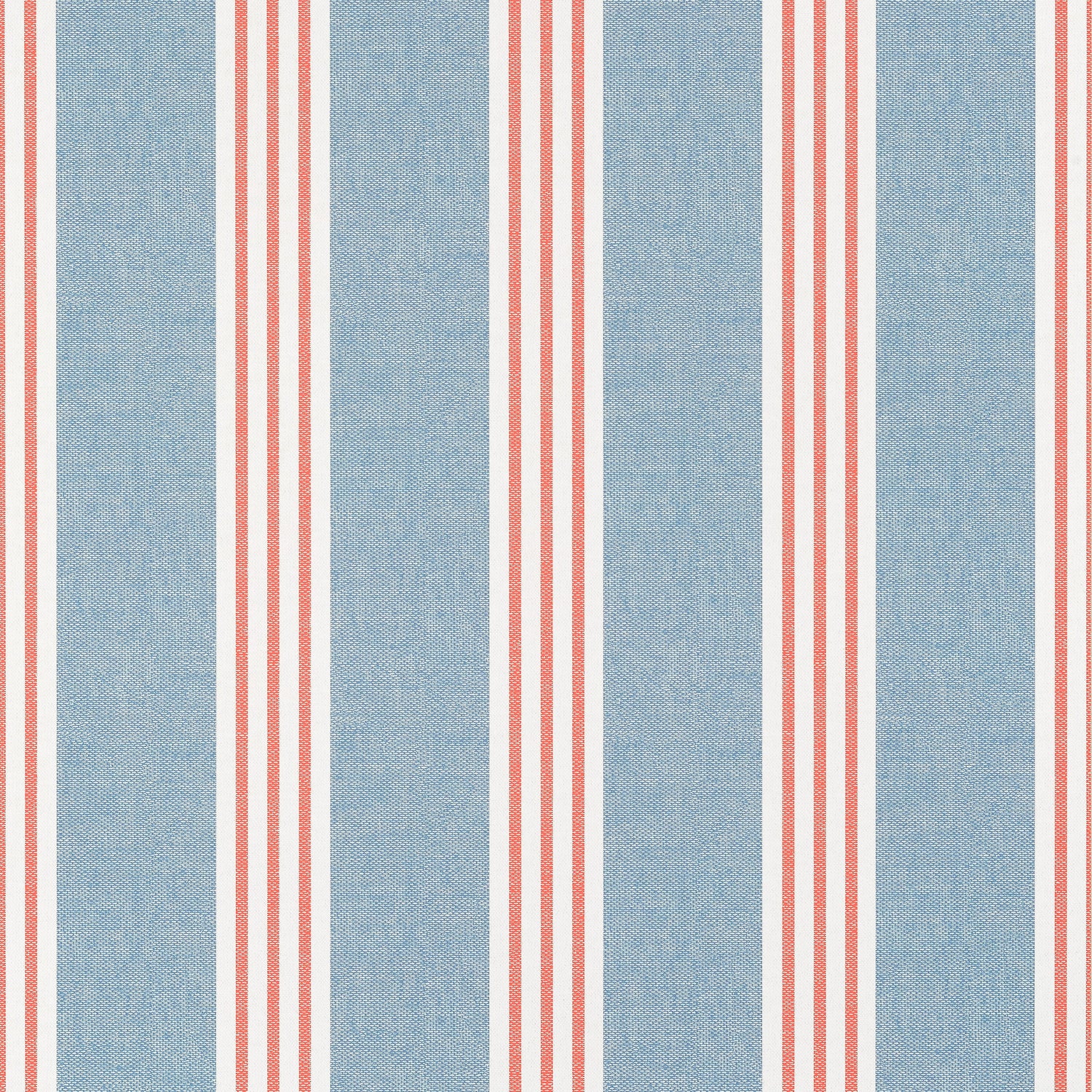 Canvas Stripe wallpaper in blue and coral color - pattern number T13362 - by Thibaut in the Pavilion collection
