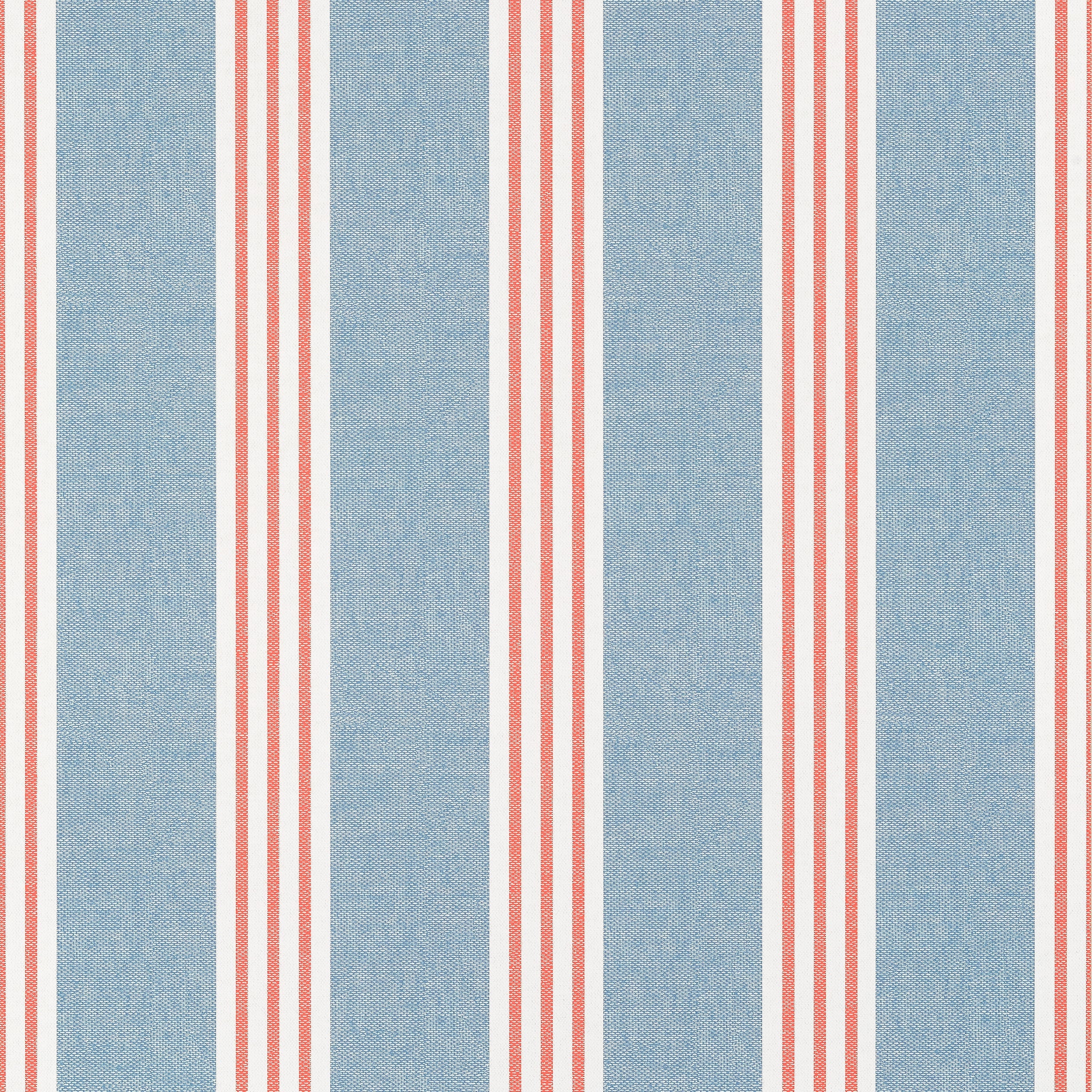 Canvas Stripe wallpaper in blue and coral color - pattern number T13362 - by Thibaut in the Pavilion collection