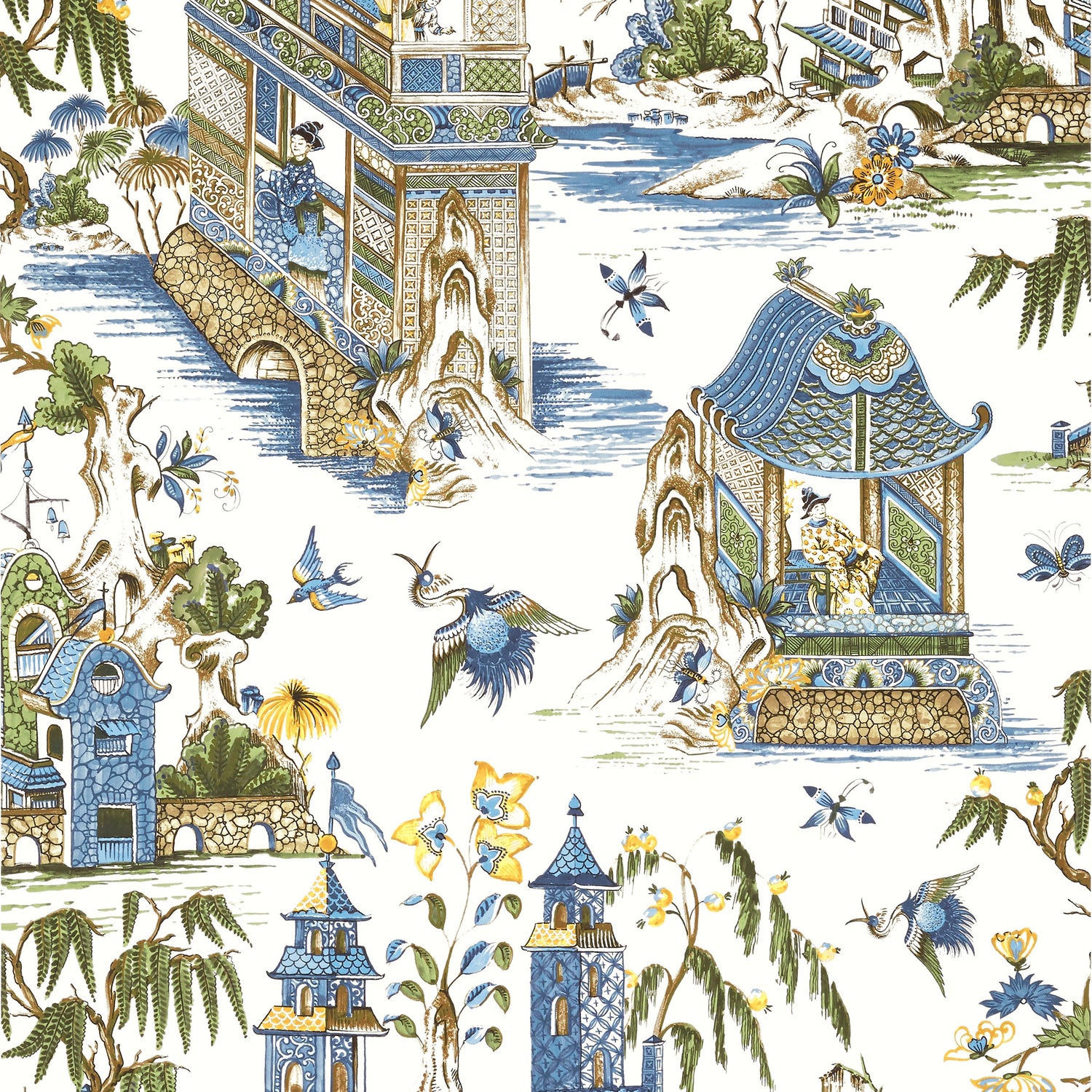 Grand Palace wallpaper in blue and green color - pattern number T13613 - by Thibaut in the Grand Palace collection