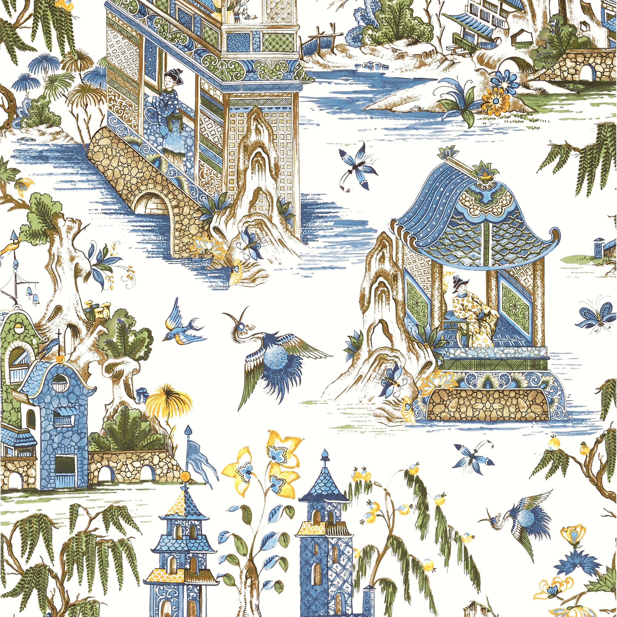 Grand Palace wallpaper in blue and green color - pattern number T13613 - by Thibaut in the Grand Palace collection