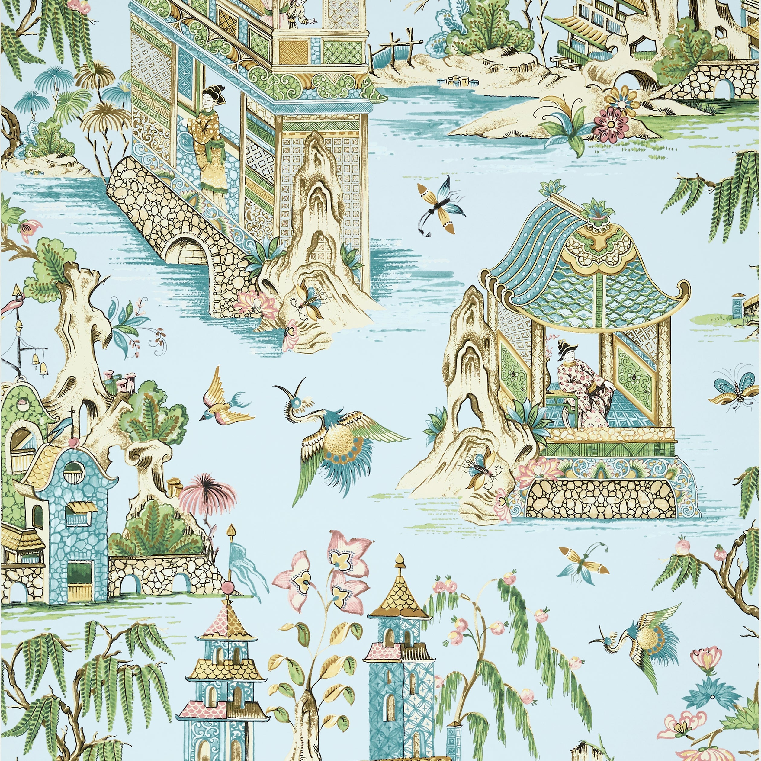 Grand Palace wallpaper in spa blue color - pattern number T13615 - by Thibaut in the Grand Palace collection
